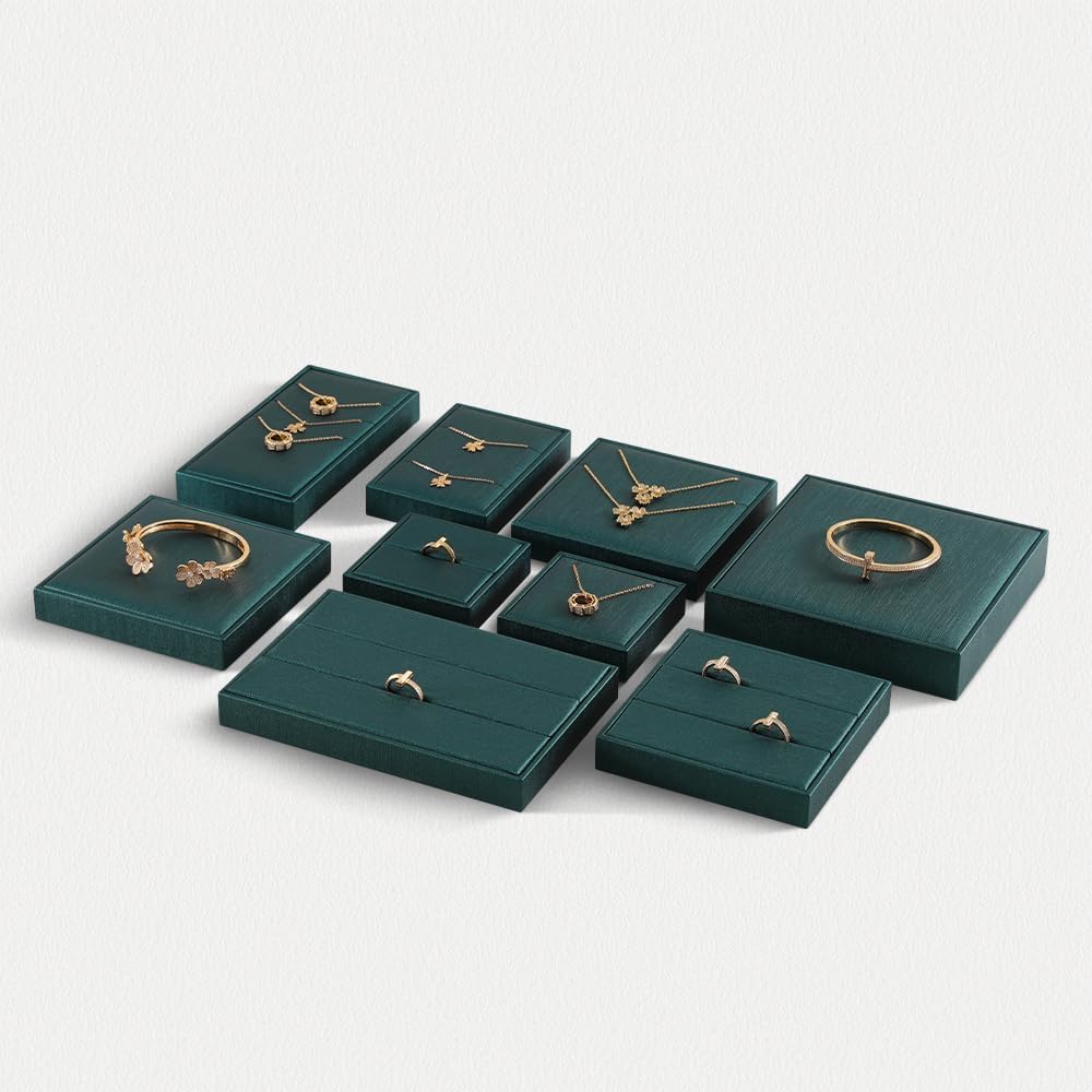 PU Leather Ring Display Tray, Rings Storage Holder Plate, Jewelry Organizer Store Counter Table Top Diamond Ring Display (Green, 4.7x7.1Inch Rings Tray)
