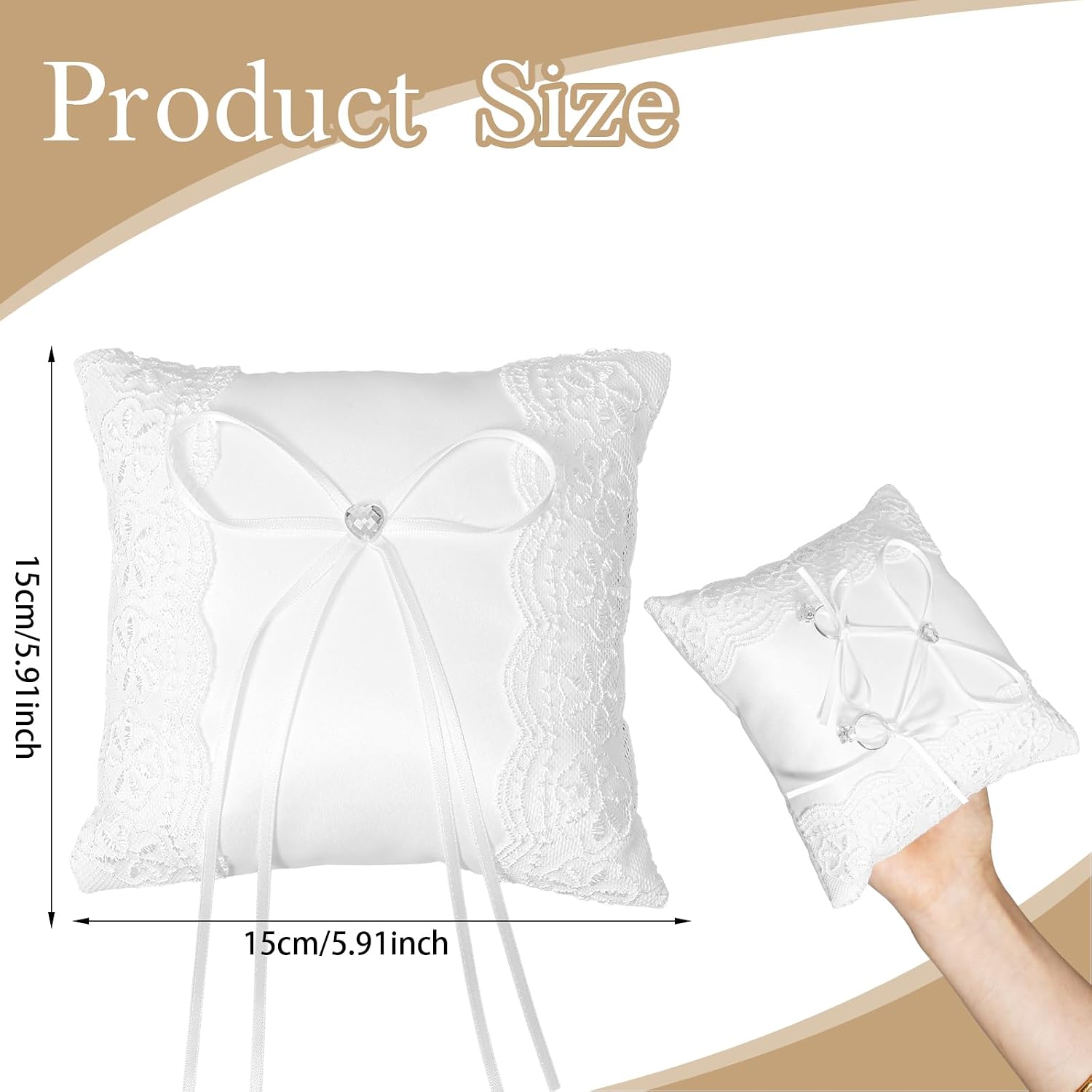 Ouligay 5.91 Inch Wedding Ring Pillow, Elegant Ivory Lace Ring Bearer Pillow with Simple Lace, Bow for Wedding Party Ceremony