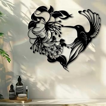 1PC Creative Metal Wall Art Decor with Flowers Butterfly Birds Skull, Black Modern Wall Hanging Decorations Wall Sculpture for Living room Bathroom Bedroom Kitchen Office, Christmas New Year Housewarming Gifts Bird and Flowers B