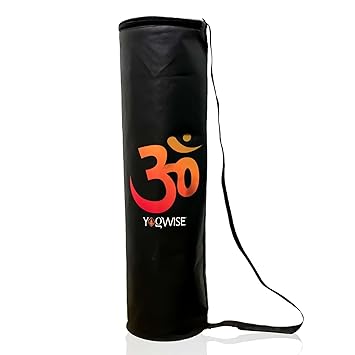NOBY Yogwise Om Printed Cylindrical Yoga Mat Carry Bag with Adjustable Shoulder Strap, Durable Zip Closure, Lightweight Gym & Travel Yoga Mat Storage Bag (Black)
