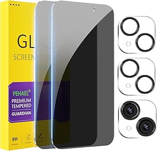 PEHAEL 2+2 Pack for iPhone 15 Privacy Screen Protector with Camera Lens Protector Full Coverage Anti-Spy Tempered Glass Fi