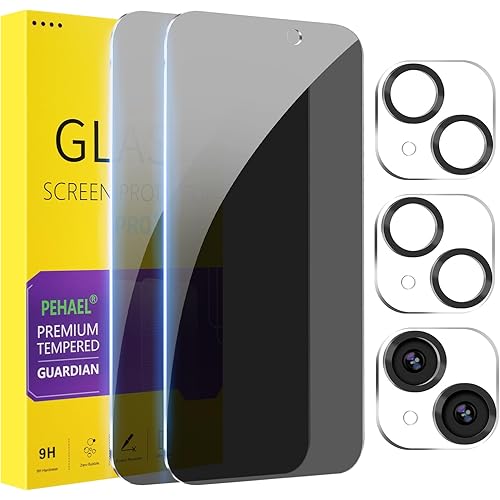 PEHAEL 2+2Pack for iPhone 15 Privacy Screen Protector with Camera Lens Protector Full Coverage Anti-Spy Tempered Glass Film 9H Hardness Easy Installation Bubble Free [6.1 inch]
