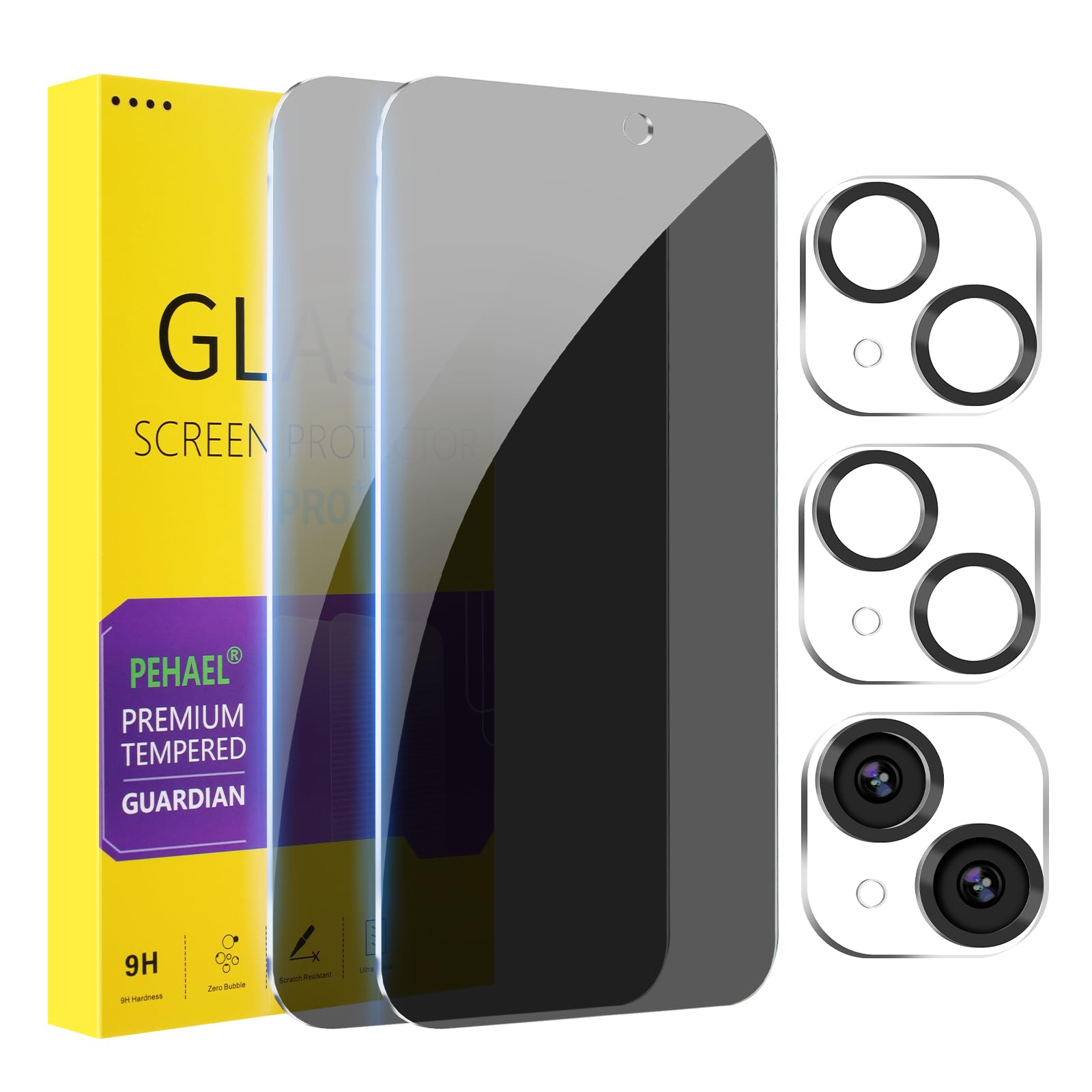 Photo 1 of PEHAEL iPhone 15 Plus Privacy Screen Protector + Camera Lens Protector (Black)
