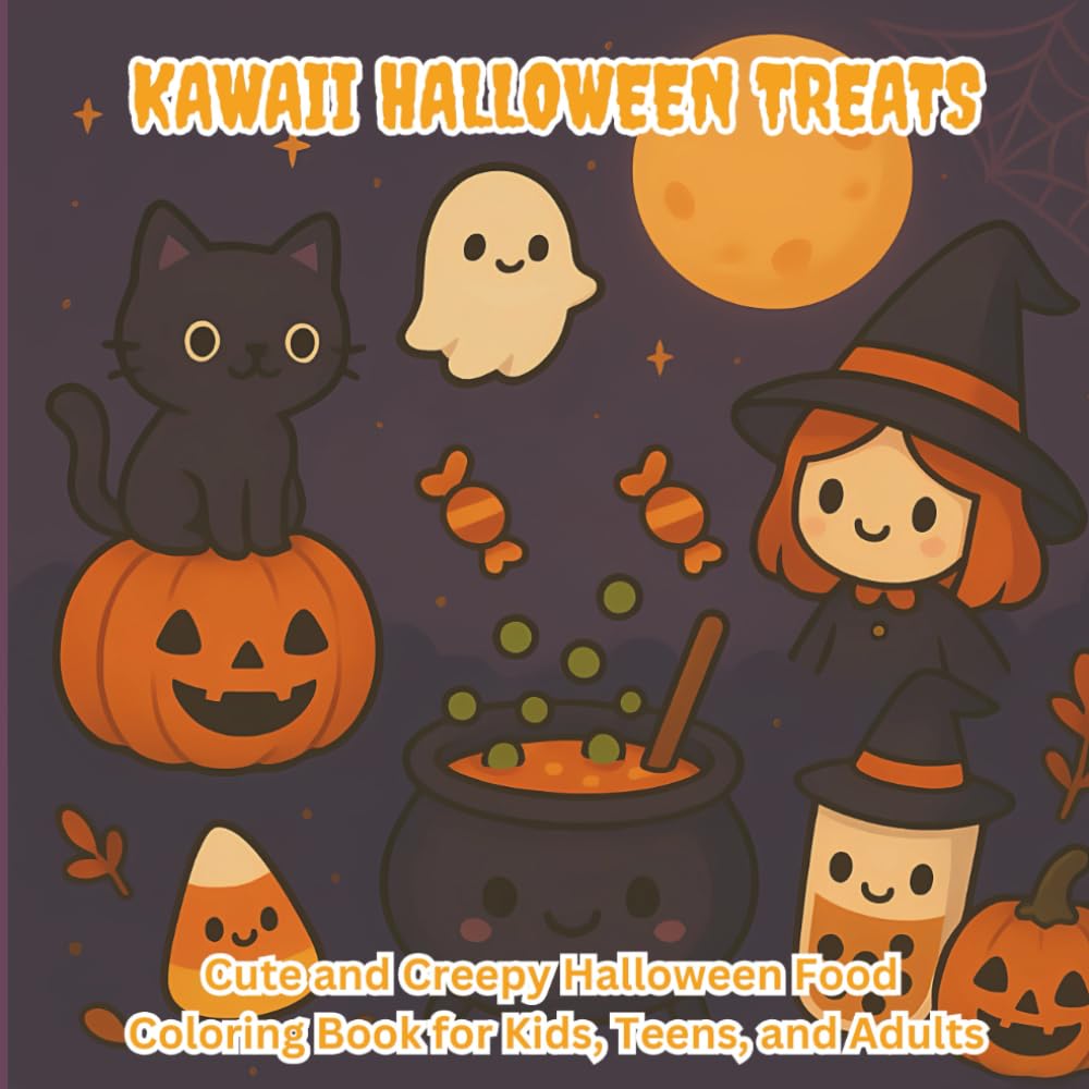 Kawaii Halloween Treats: Cute and Creepy Halloween Food Coloring Book for Kids, Teens, and Adults (Food and Drinks)
