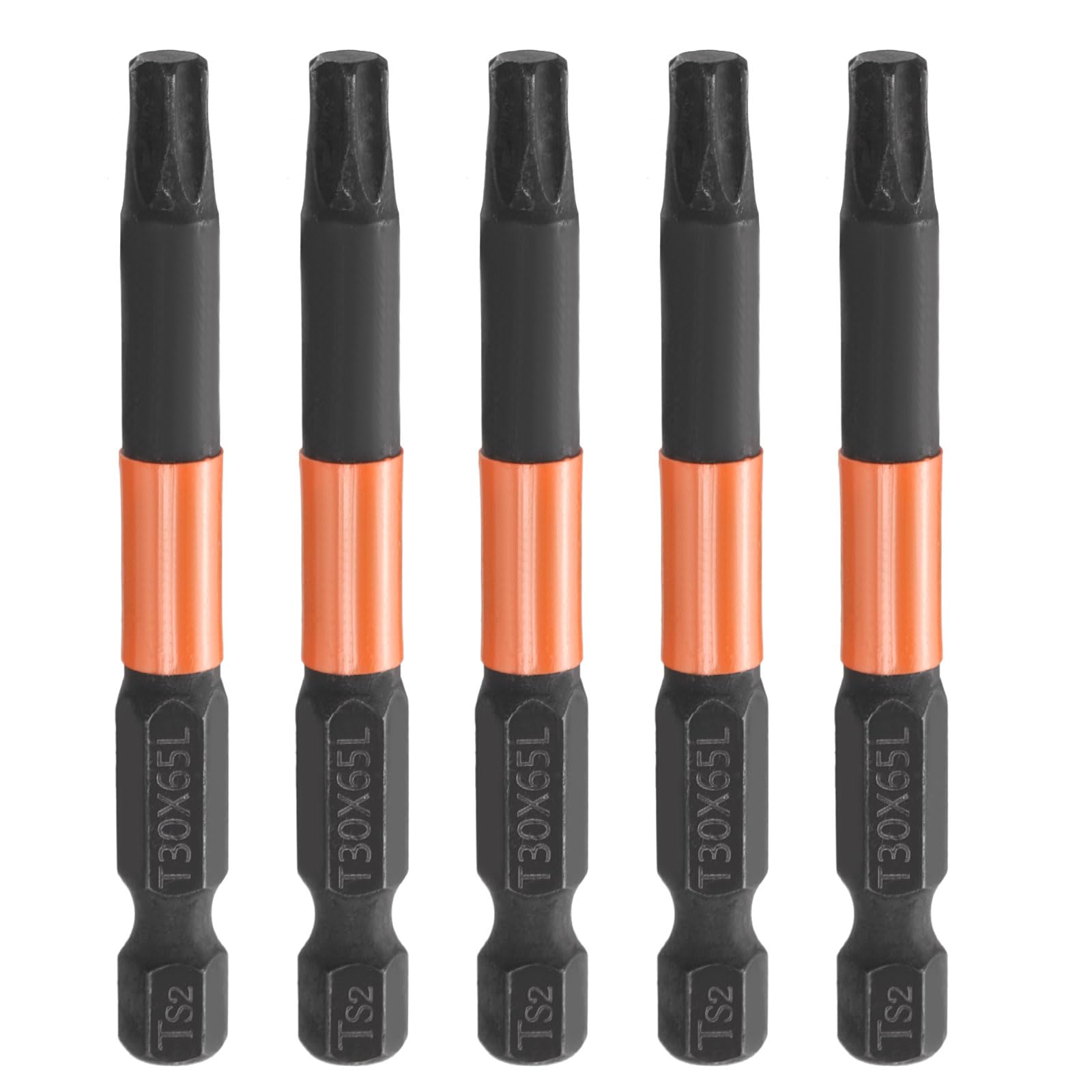sourcing map 5pcs T30 Torx Head Screwdriver Bit 2.56" (65mm) Long 1/4" Hex Shank Magnetic No Hole Tamper Proof 6 Point Star Screw Driver Drill Bits Phosphate S2 Steel Industrial Power Tools