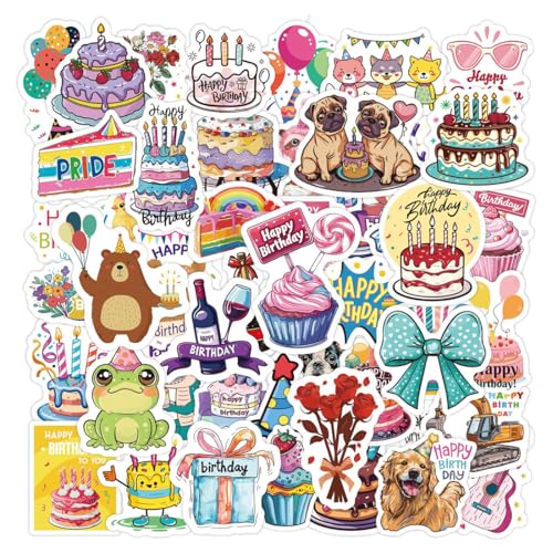 200 Pièces Stickers Joyeux Anniversaire, Autocollant Aétanche, Stikers Waterproof, Autocollants en Vinyle Waterproof Gommettes Pour les Ordinateur...