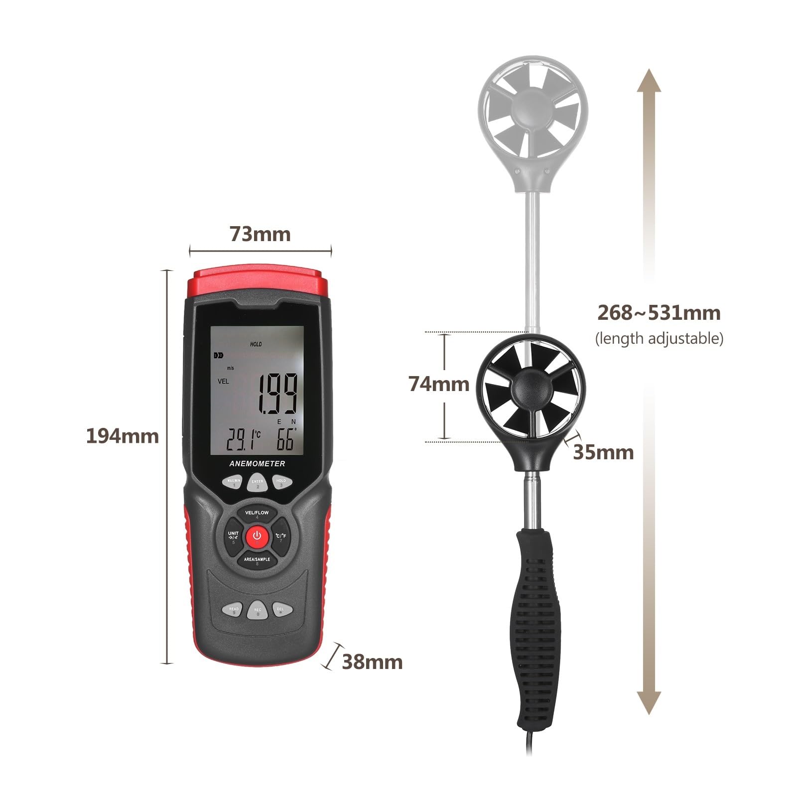 Anemómetro Digital Profesional De Mano, Medidor De Velocidad Del Viento Multifunción, Anemógrafo Con Ventilador Auxiliar Desmontable