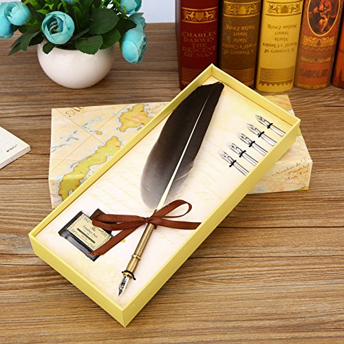 Quill Pen And Ink Calligraphy Set With Leather Notebook & Wax Seal - 19 Piece Writing Kit