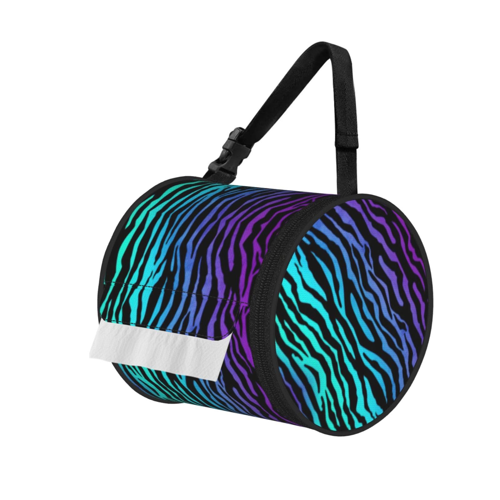 Purple Blue Green Camouflage Zebra Stripes Printed Toilet Paper Holder Bag, Adjustable Strap Roll Paper Organizer for Car Kitchen Outdoor