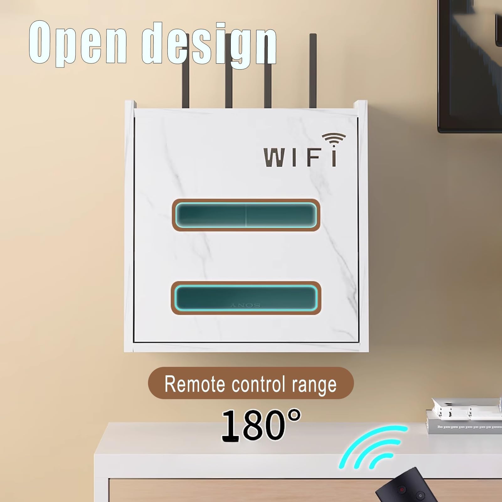 Support Mural en Bois pour routeur WiFi, Support pour Modem, multiprise et Cache-câbles, adapté à Une Utilisation au Bureau et à la Maison (Blanc).
