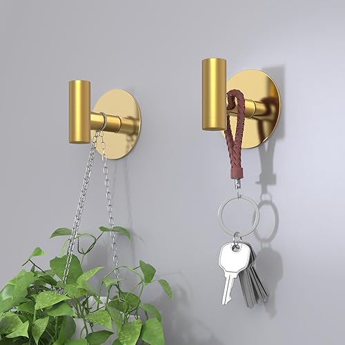 Miniatura 5 de Ganchos de pared dorados de acero inoxidable, ganchos autoadhesivos resistentes para abrigos, toallas, batas, sombreros, delantales, sin taladro,