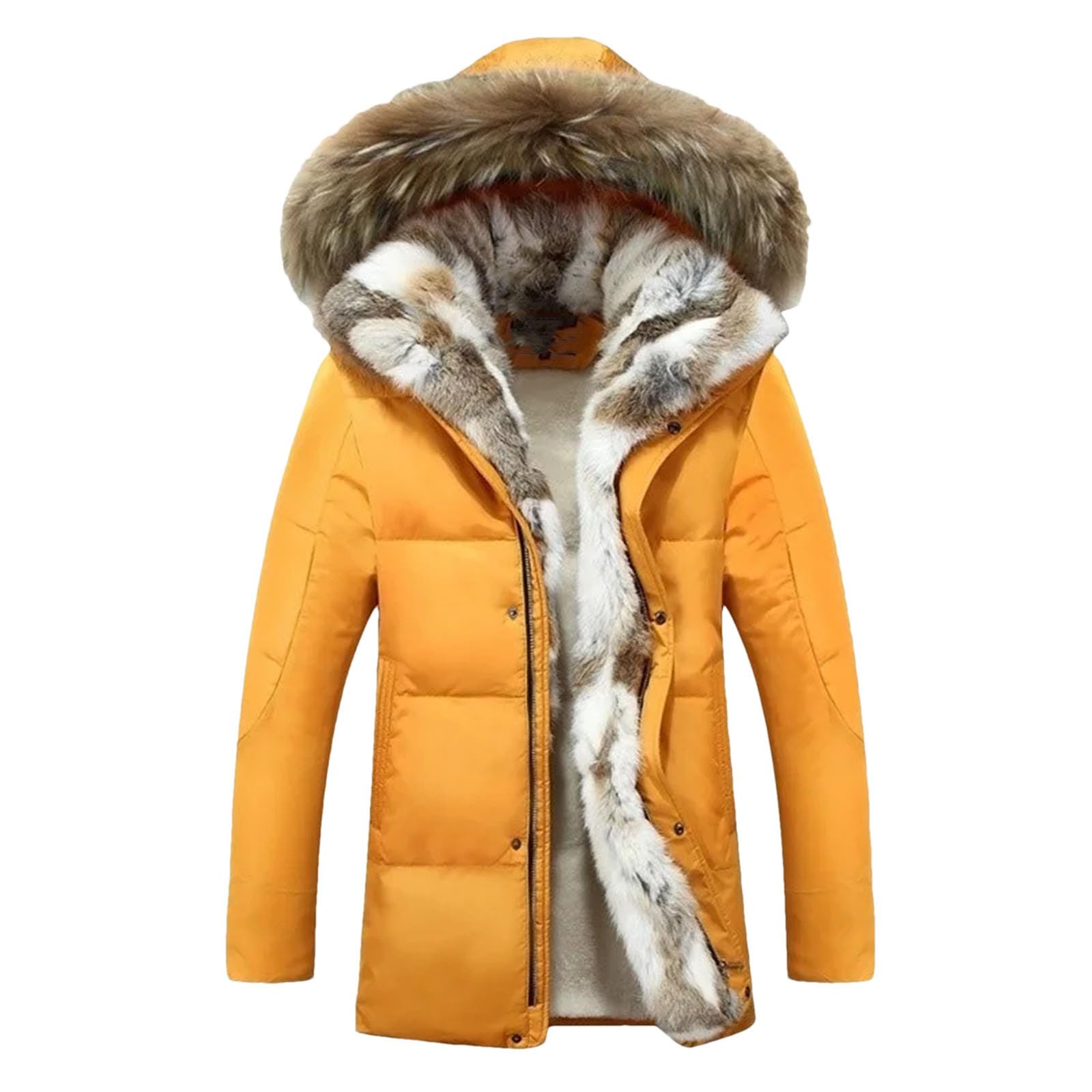 Dcvmvmn Mens Winter Hooded Collar Down Jackets Casual Down Parka Coats Solid Pockets Puffer Jackets