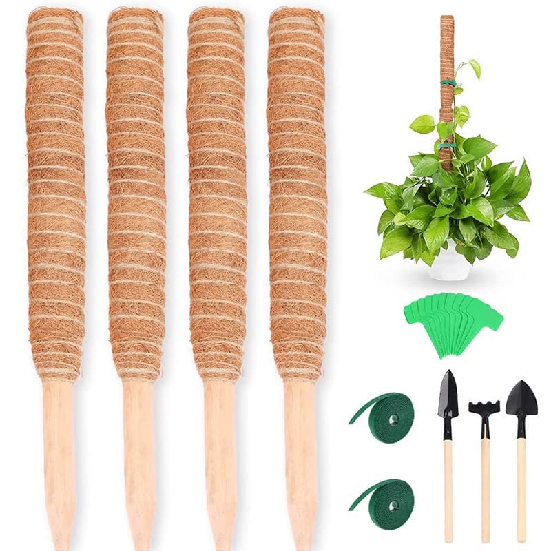 Plant Support Sticks, 4 Piece Set Moss Poles 30cm/40cm/50cm for Climbing Plants, Coir Totem Moss Pole Stick for Indoor Plants Monstera Support Extension, Train Potted Creepers to Grow Upwards (40cm)