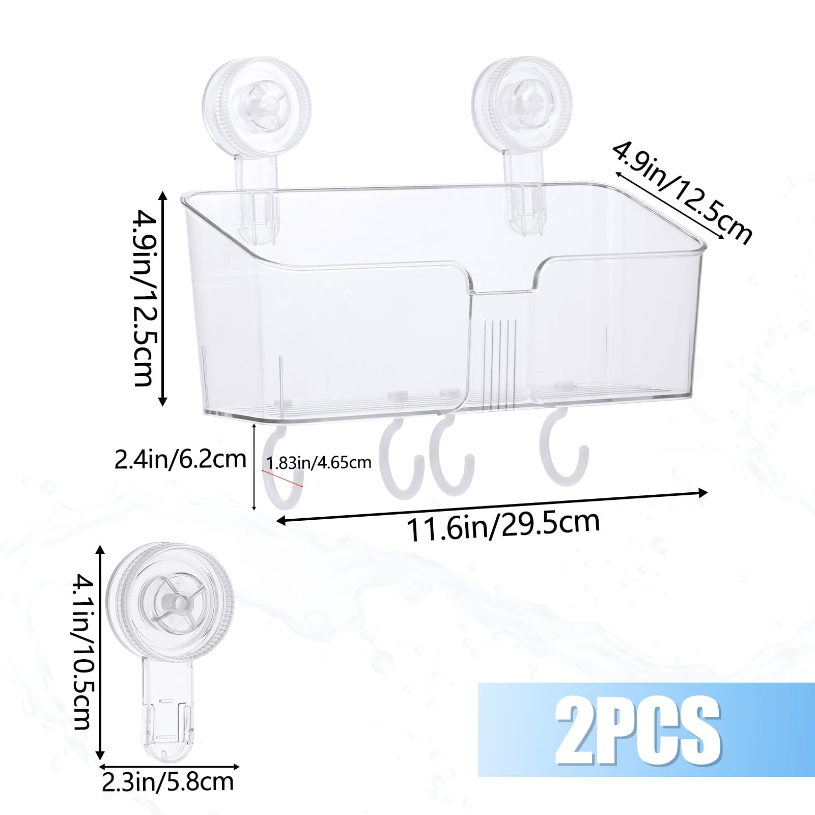 CIEOVO 2 Piece Large Bath Toy Storage Holder for Tub, Clear Bath Toy Organizer Bathtub Toy Holder with Suction Cup Hooks for Easy Access and Sorting Bathroom Toys Toiletries