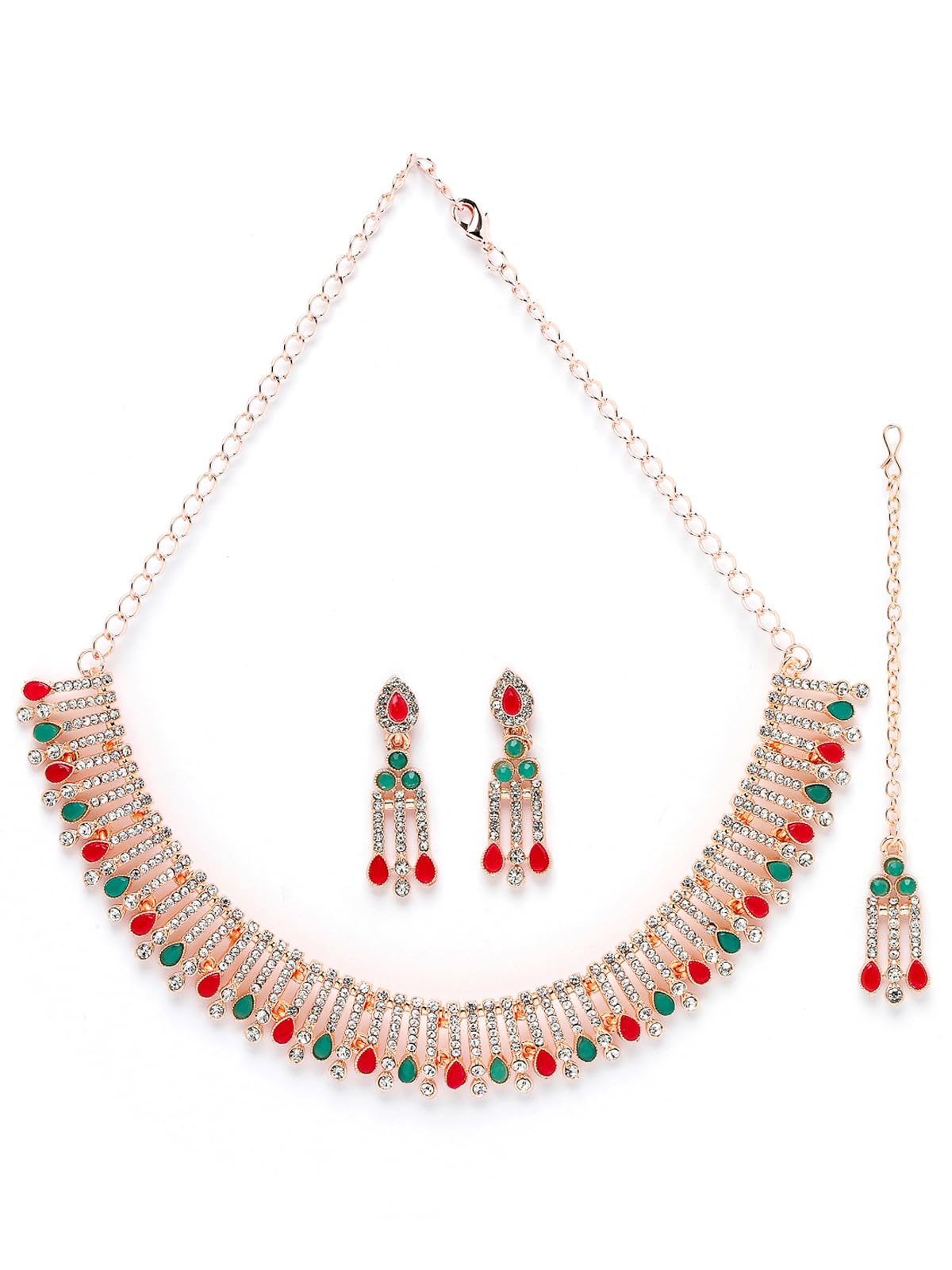 Sukkhi Admirable Fashionable Red-Green Kundan With Ad Stones Collar Bone Necklace Set With Earring And Maangtika | Jewellery Set For Women (NS105488) (B0CBB8ZZ8M) Amazon Price History, Amazon Price Tracker