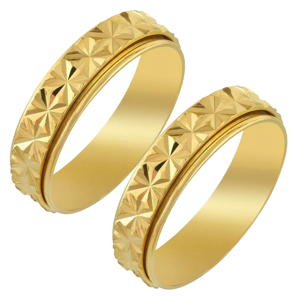 2-Pack Stainless Steel Spinner Ring for Men & Women – 6mm Geometric Star Cut Fidget Band – Anti-Anxiety & Stress Relief Jewelry for ADHD – Hypoallergenic Comfort Fit Wedding Ring (Gold Tone)-image-49