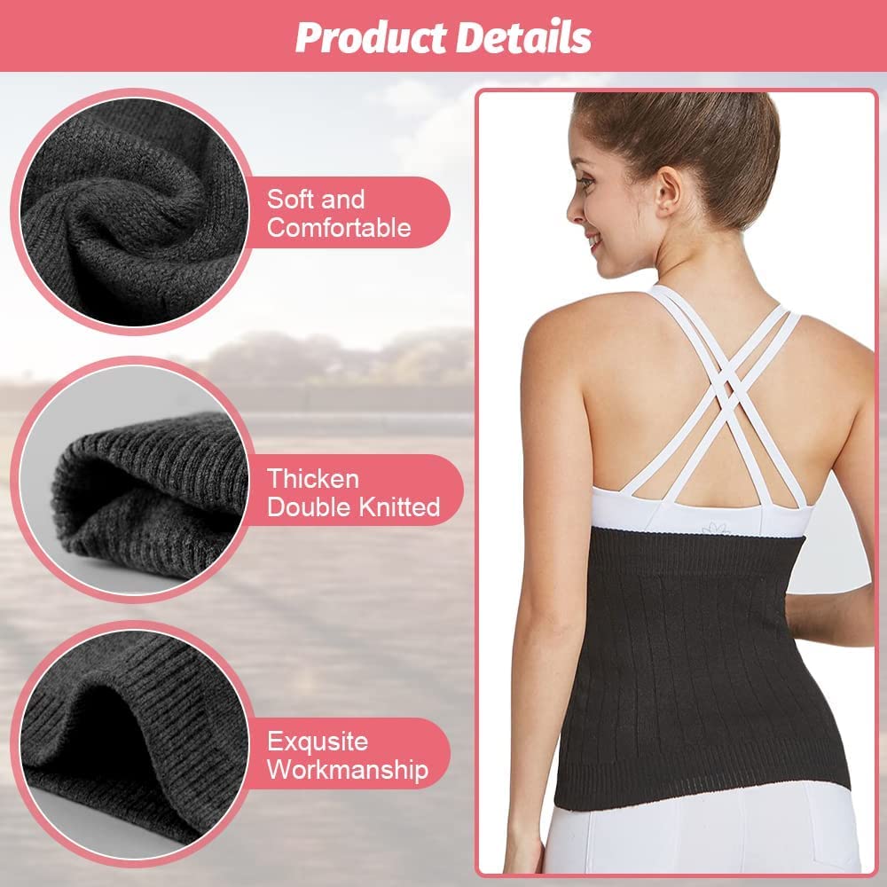Faja Lumbar para Mujer para Invierno, Calentador Lumbar de Lana Suave y Elástico Faja de Calor para Proteger del Frío la Zona Lumbar y del Abdomen Calentador de Cintura para Mujer, Negro