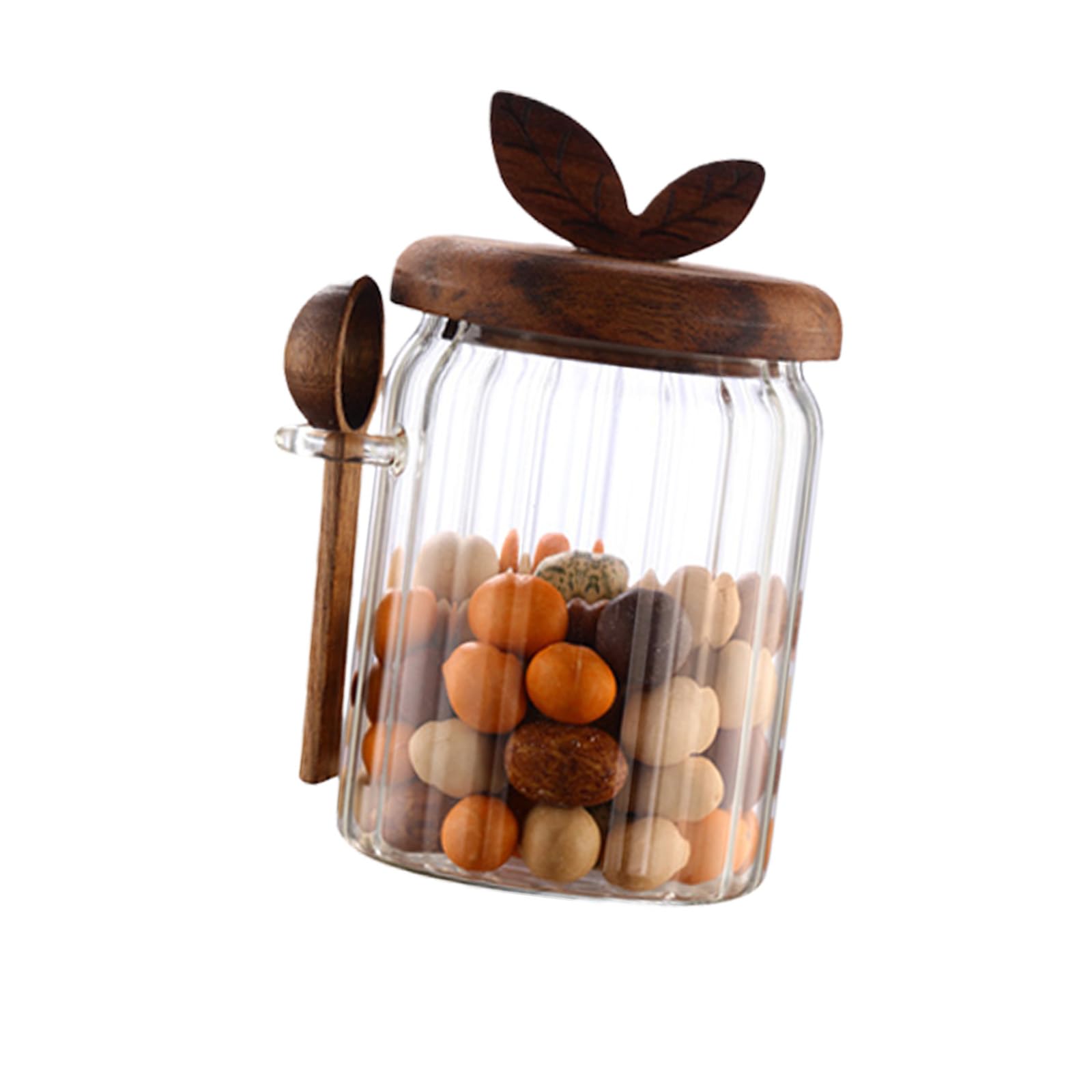 Buxuaaaa Sealed Glass Storage Jar with Spoon for Food Preservation Kitchen Pantries Organization Stripe Design Easy Cleaning Food Preservation Jar