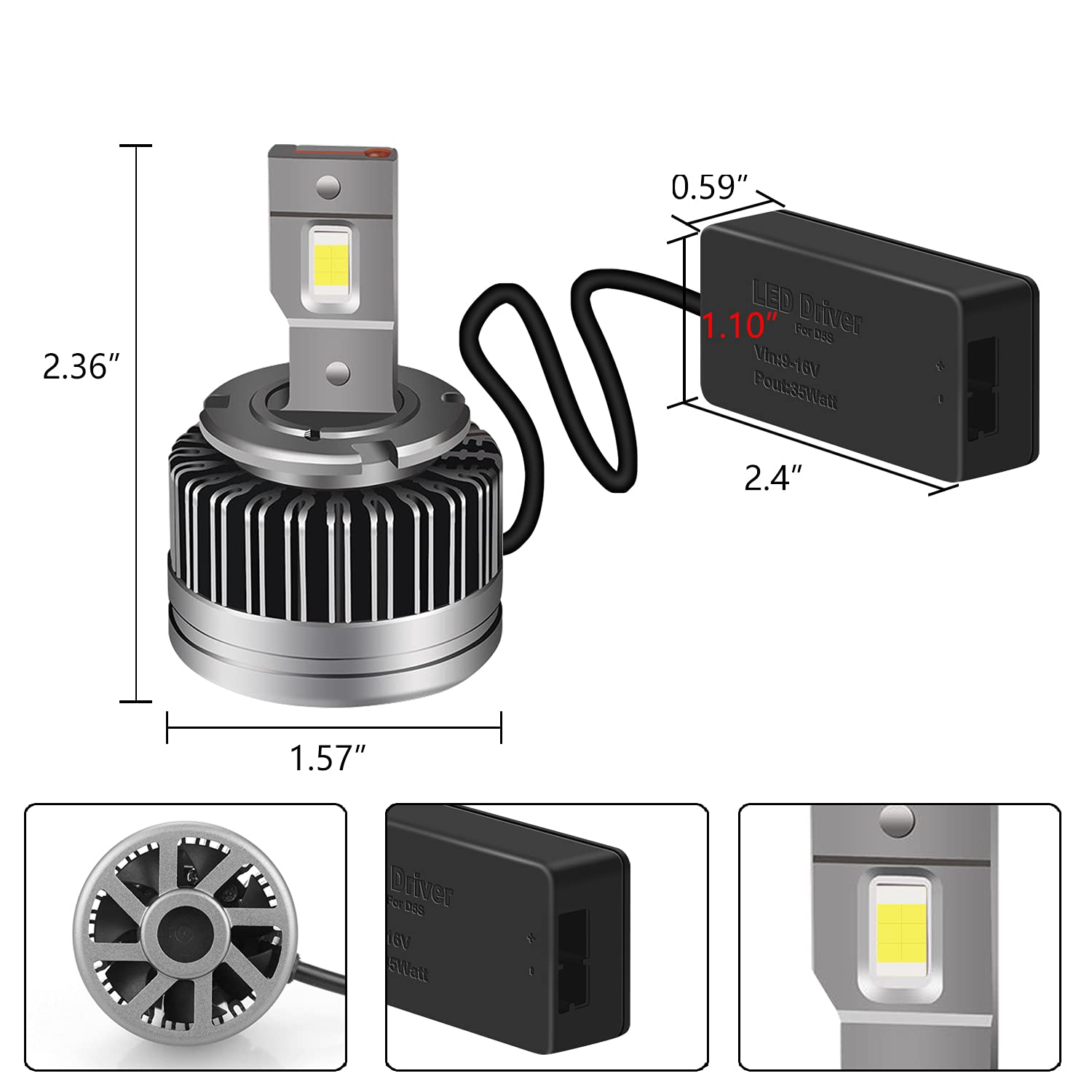 Kit Luci LED D5S Per Auto - 6000K Bianco, 10000LM, Plug & Play, Sostituzione Diretta Xenon Originale - Foto 2