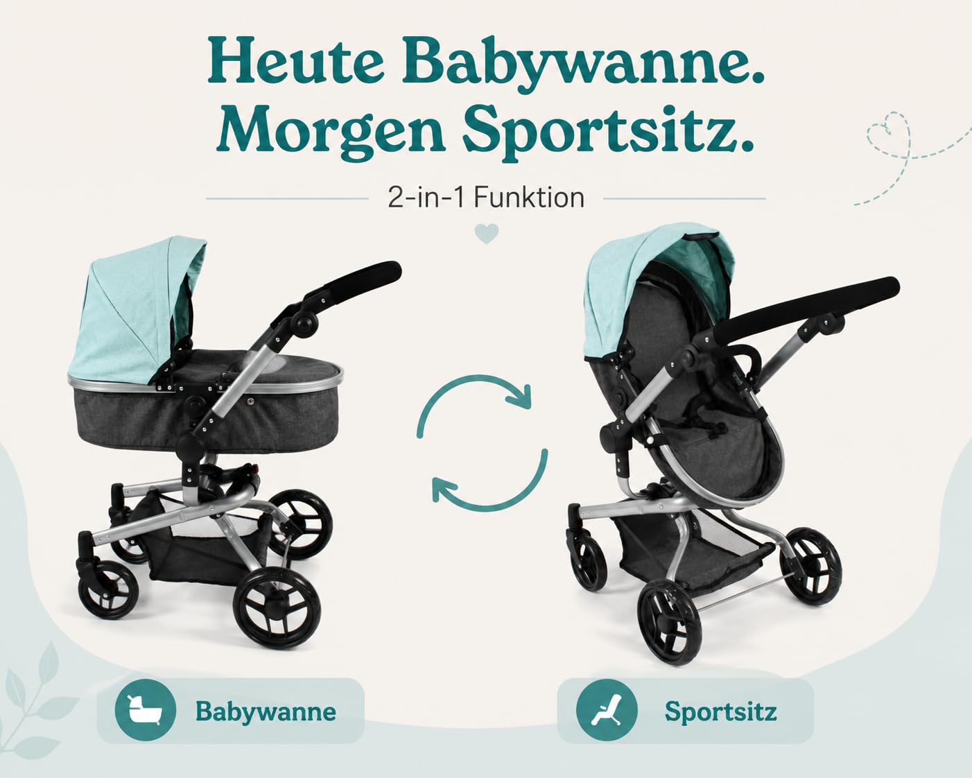 Passeggino per bambole Yolo 2 in 1 per bambini dai 4 agli 8 anni