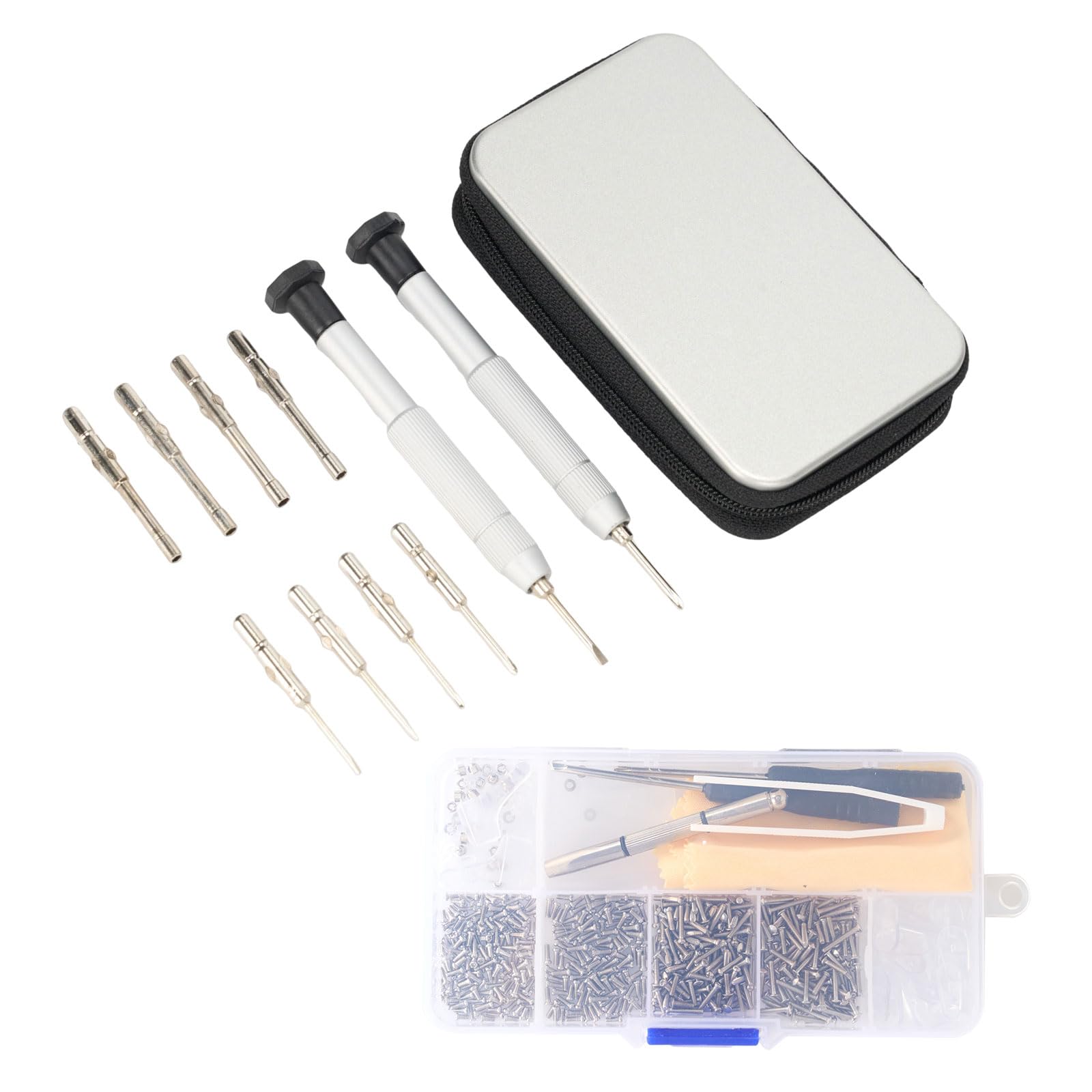 Juego de destornilladores de precisión, kit de reparación de gafas con destornilladores de estilo 10/almohadillas de nariz/destornilladores portátiles 4 en 1/gancho para oreja/pinzas para gafas