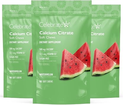 Celebrate Vitamins Bariatric Calcium Chews 500 Mg with Vitamin D3, 9 Months Supply 270 Chews for Gastric Sleeve & Bypass, Bone Health Support, Sugar & Gluten Free, Melon