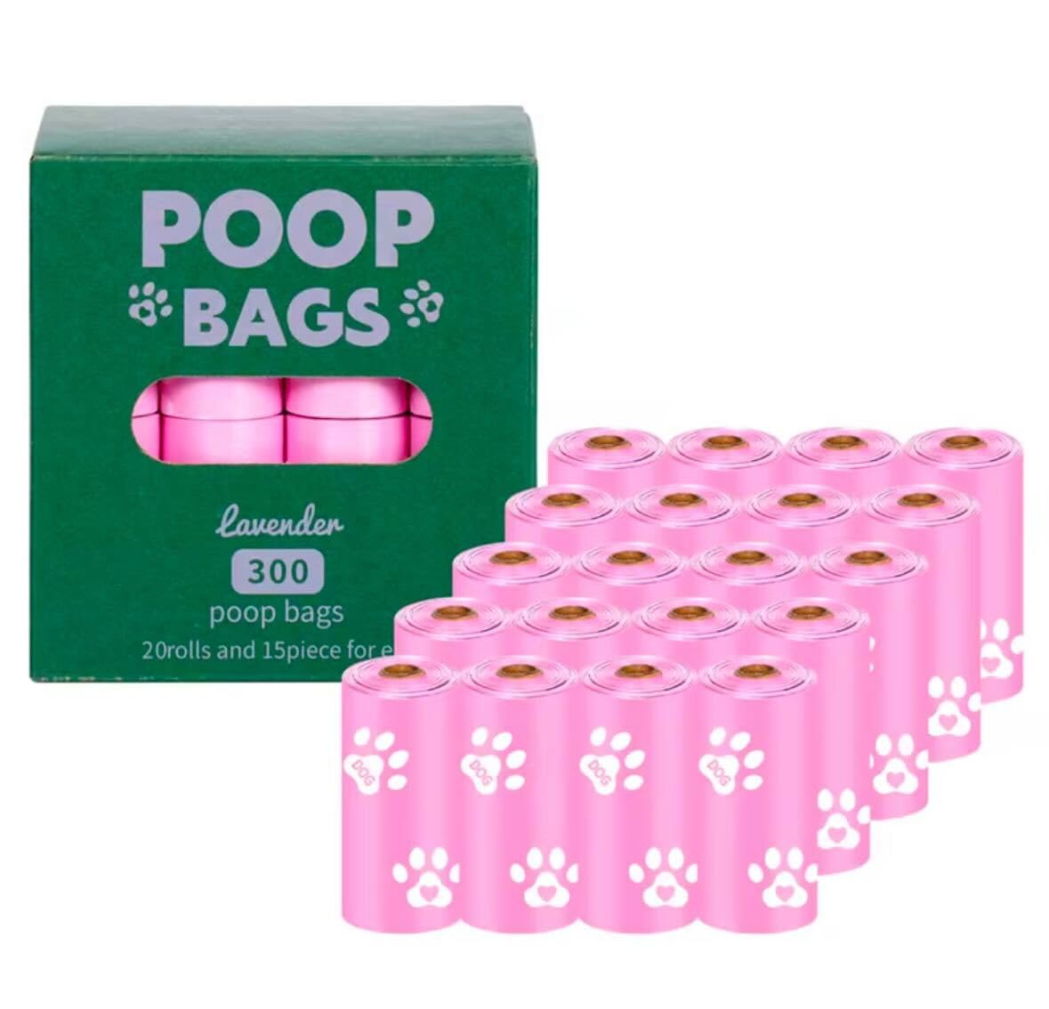 Zinkomens Dog Poop Bags, Lavender Scented, 300 Bags, 20 Rolls (Pink)