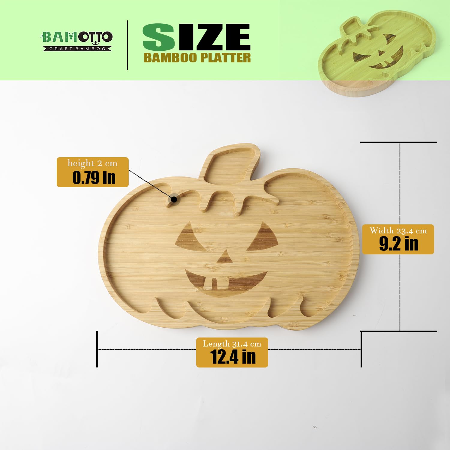 BAMOTTO Bamboo Serving Tray | Pumpkin Shape Charcuterie Board for Kids | Christmas Thanksgiving Platter | Snack Salad Cookie Plate | Durable Children's Dining Dish 12.4