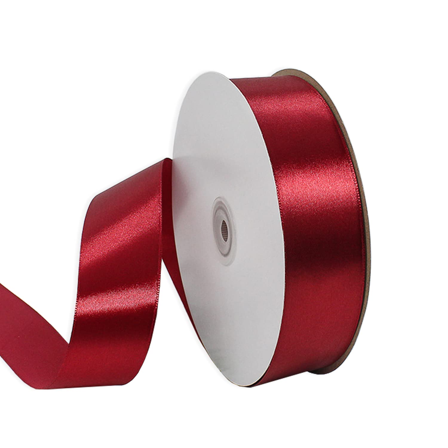 1-1/2" Wide x 100 Yards Single Faced Polyester Wine Red Satin Ribbon, Perfect for Wedding, Gift Wrapping, Bow Making & Other Projects (Wine Red)