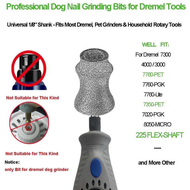 Image of Painless for Dremel Dog Nail Grinder Attachment Replacement Heads - Diamond Bit Refill Tips Fit Dremel 7760 & 7350, Smooth Grinder Tool Accessories for Small /Medium /Large Dog /Cat Thick Nail Grinding | Safe Grooming Diamond Bit, ideal for trimming extra large & large thick nails smoothly, calms pets, works with Dremel tools