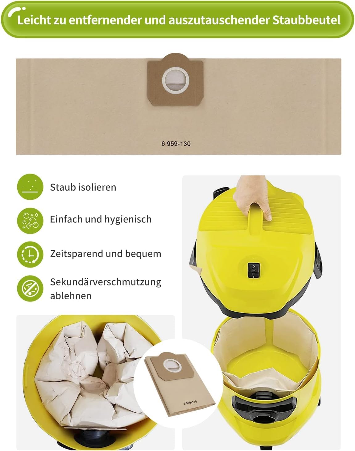 5 sacs aspirateur en Papier KARCHER - Réf : 6.959-130.0
