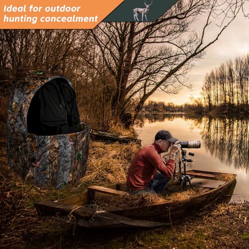 FUNHORUN Hunting Chair Blind, See Through Ground Blind for Hunting, Portable 1 Person Camouflage Chair Tent with Carrying Bag