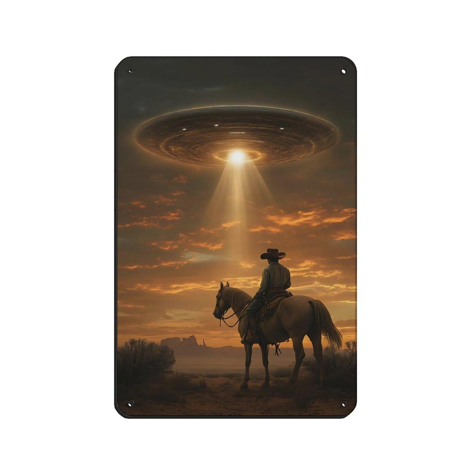 Lxwnze 20L X 30W Cm Alien Spaceship Cowboy Poster Retro Poster Metal Tin Sign Chic Art Retro Iron Painting Bar People Cave Cafe Family Garage Poster Wall Decoration 8X12inch(20X30cm)