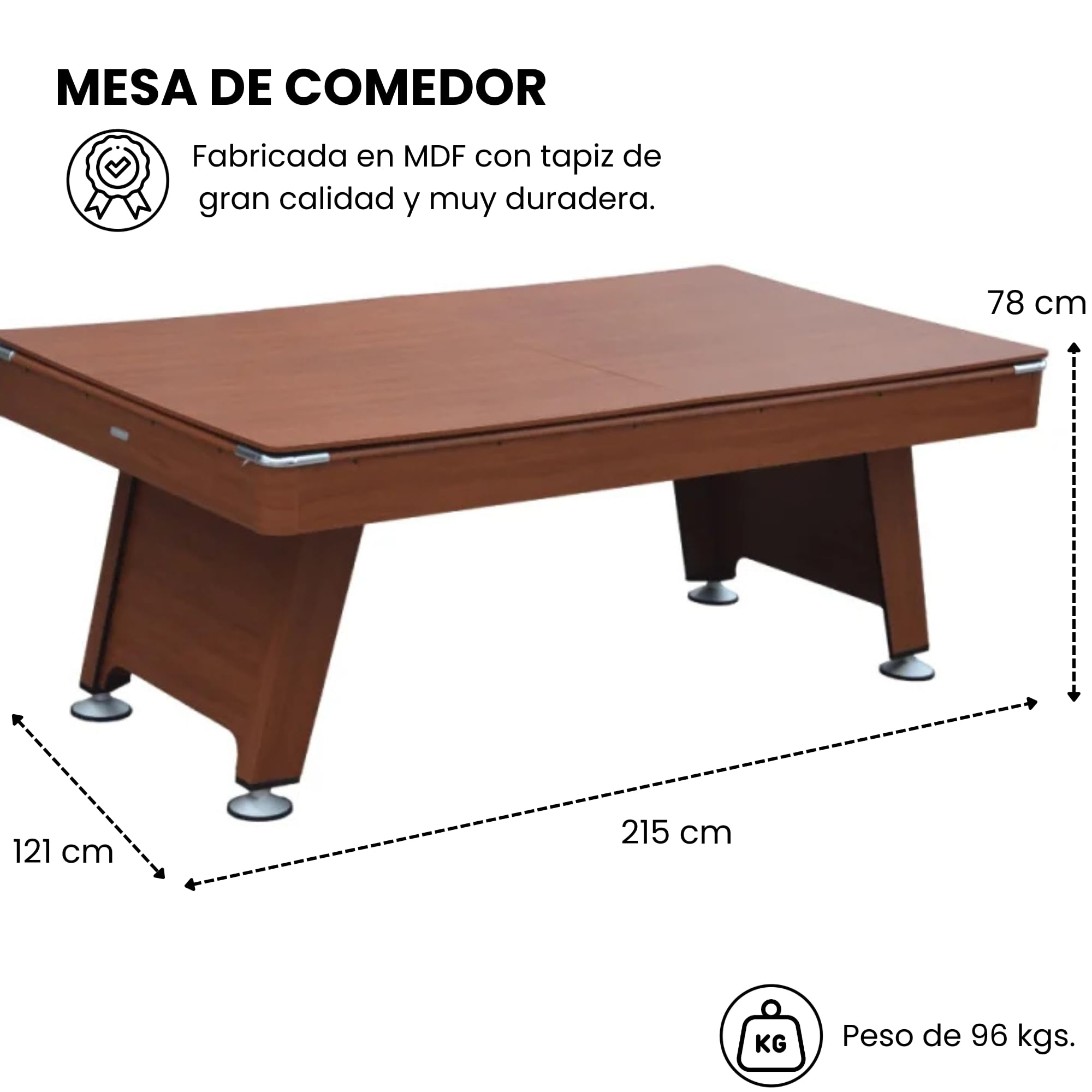 DEVESSPORT Mesa de Billar 3  en 1 Marrón - Billar, Ping Pong y Mesa de Comedor Incluye Todos los Accesorios, Fabricado de MDF, niveladores de Patas y Dimensiones 215x121x78cm