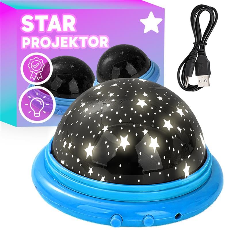 Retoo Sternenhimmel Projektor LED mit 3 Projektionsmodi, Nachtlicht Kinder Baby 11 x 6 cm, Sternenprojektor Galaxy, Nachttischlampe für Schlafzimmer, Kinderzimmer, Party, Geburtstag Batterie/USB, Blau
