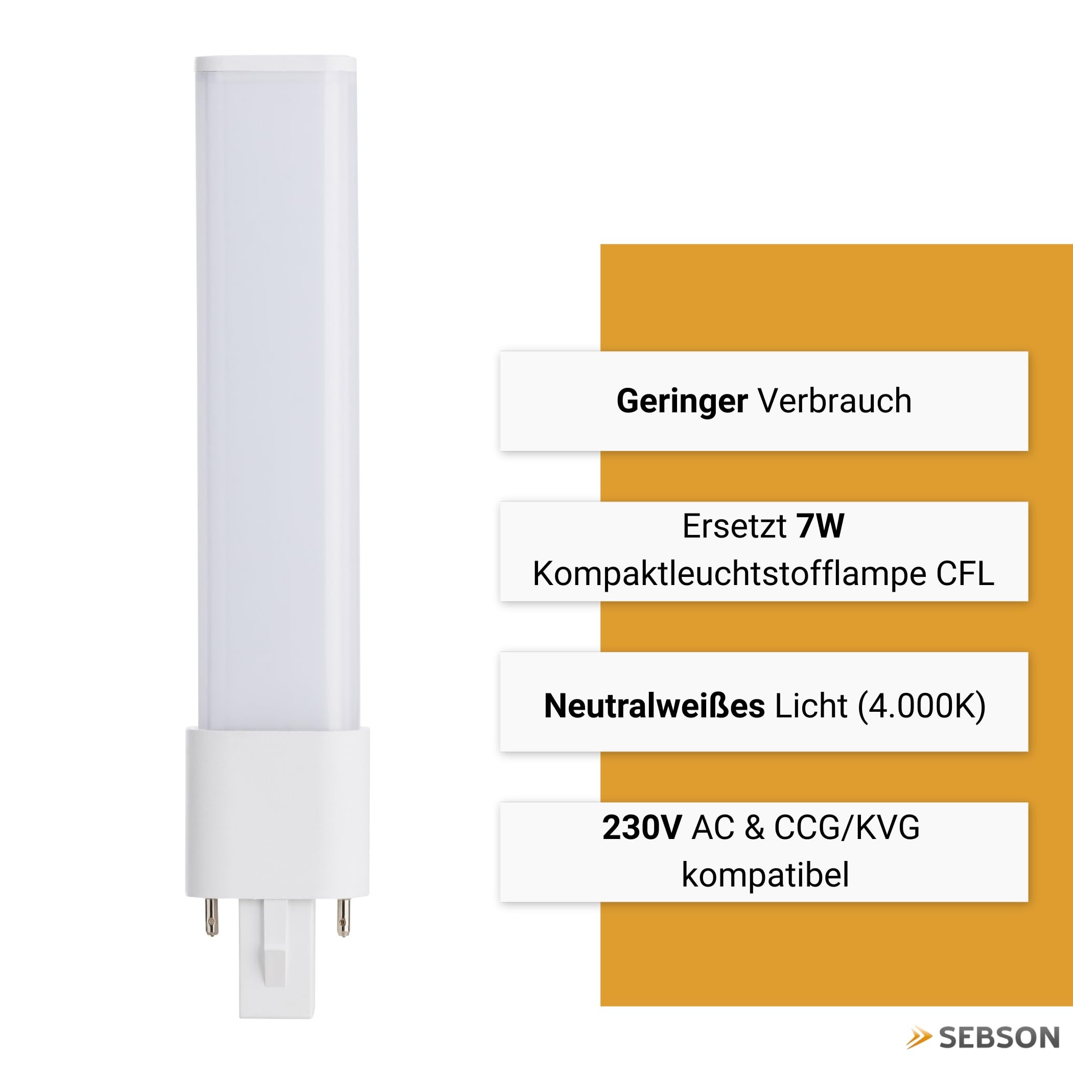 SEBSON G23 LED Lampe 4W ersetzt 7–9W CFL Kompaktleuchtstofflampe - 10er | kompatibel mit Dulux S & PL-S, 2-Pin Sockel 700lm 230V AC & CCG - LED Leuchtmittel G23 neutralweiß 4000K, nicht dimmbar