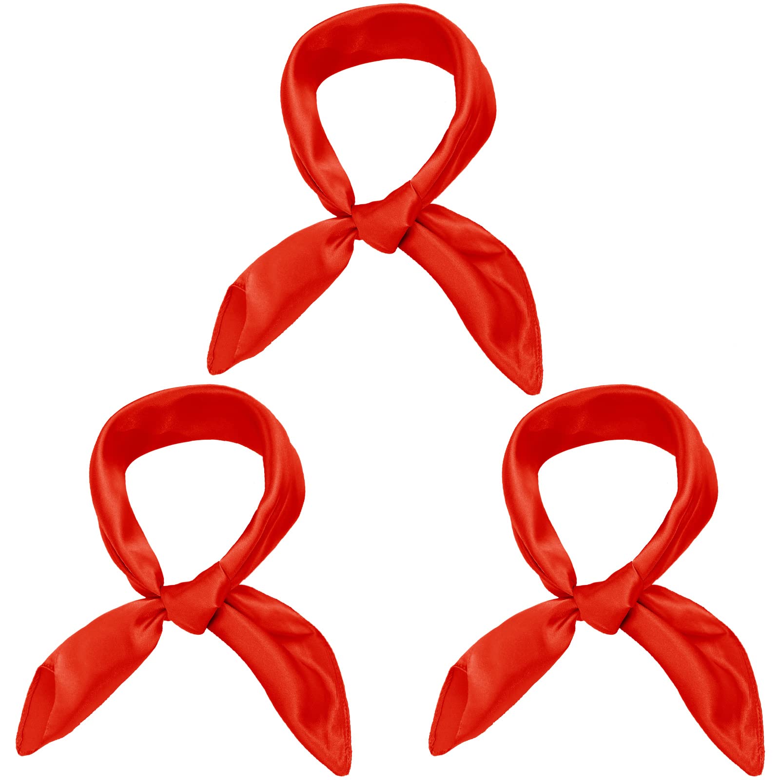 3 Pieces Neck Scarf for Women 23 Inch Satin Square Solid Head Scarves Neckerchief Handbag Accessories(Red)