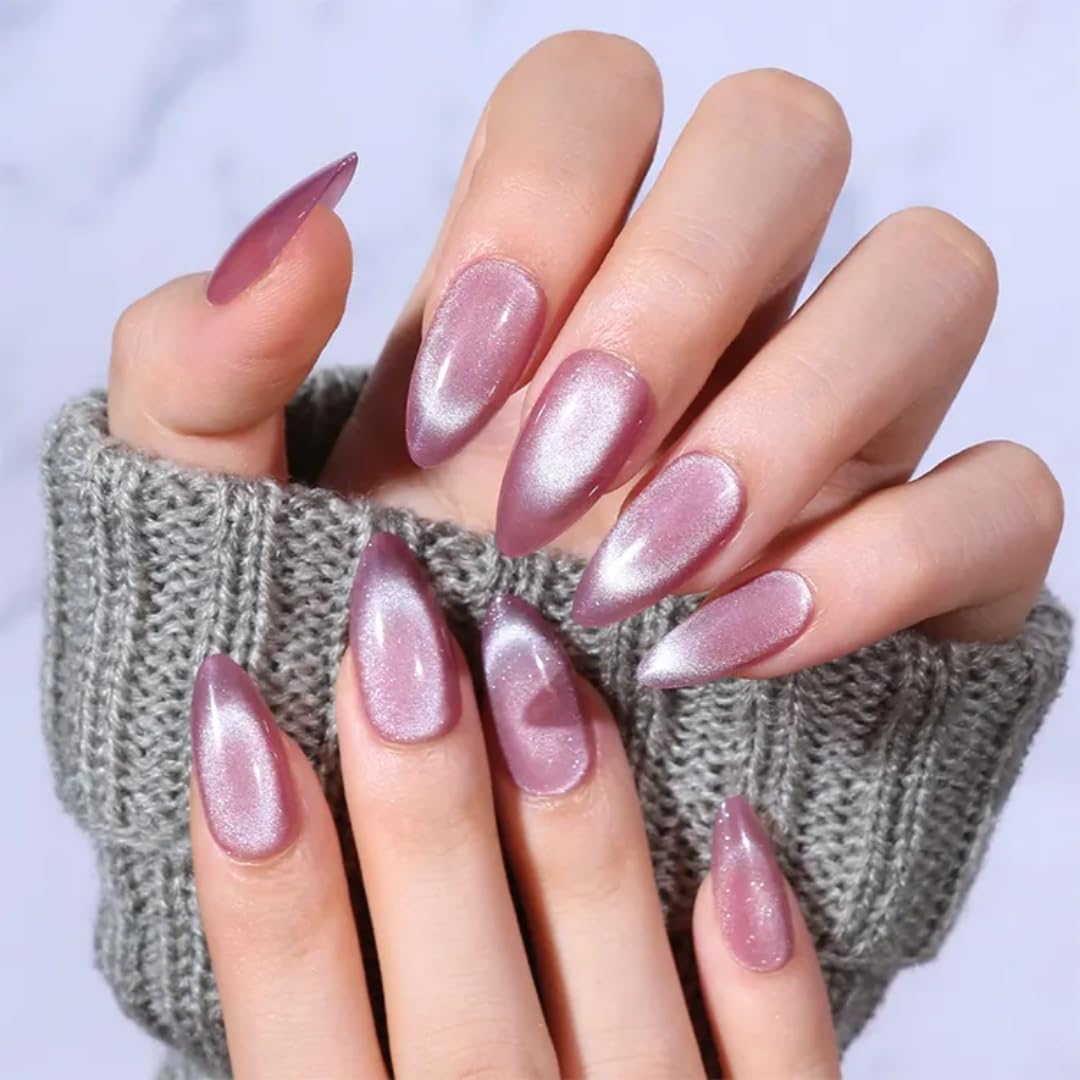 Nailea Premium Press On Nails Kit for Women | Reusable Artificial Nails With Glue | Long Lasting Glossy Finish | Easy to Apply Fake Nails for Salon Look at Home | Trendy Nail Art Set for All Occasions | Purple Cat Eye Glossy Nails