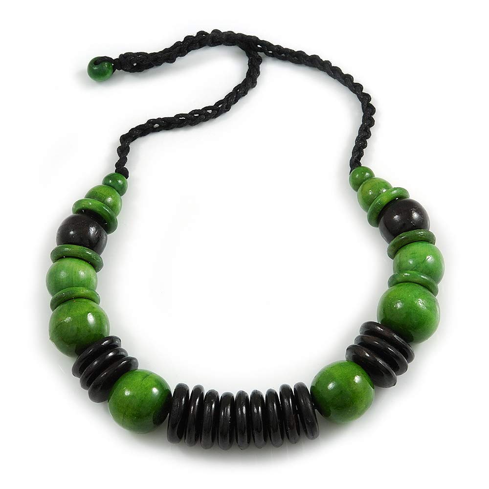 Avalaya Collana con perline in legno e ceramica e cotone