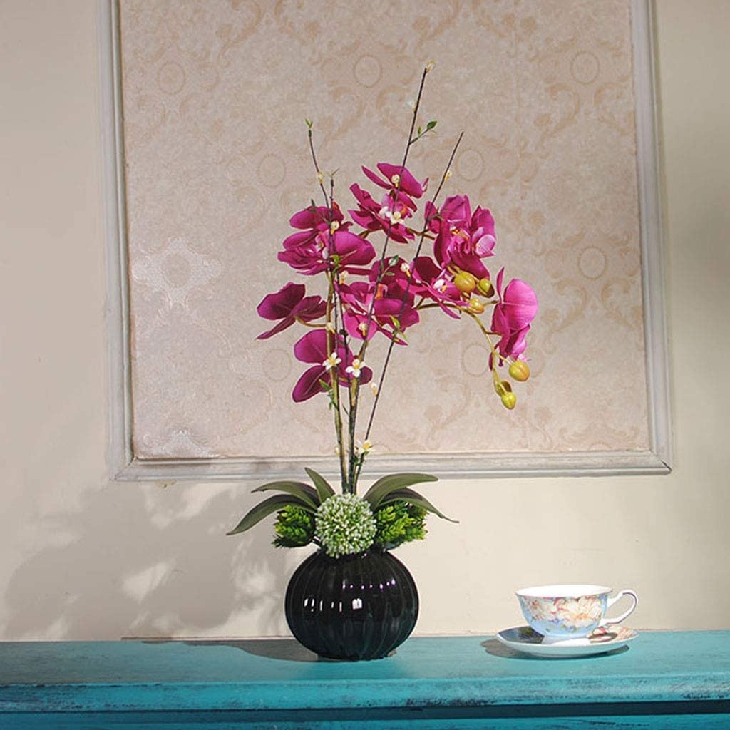 XDLEDMKIZ Orchid Artificial Flowers Faux Orchids Porcelain Vase Set Artificial Flowers for Interior Decoration Artificial Phalaenopsis Flowers Plants natural look