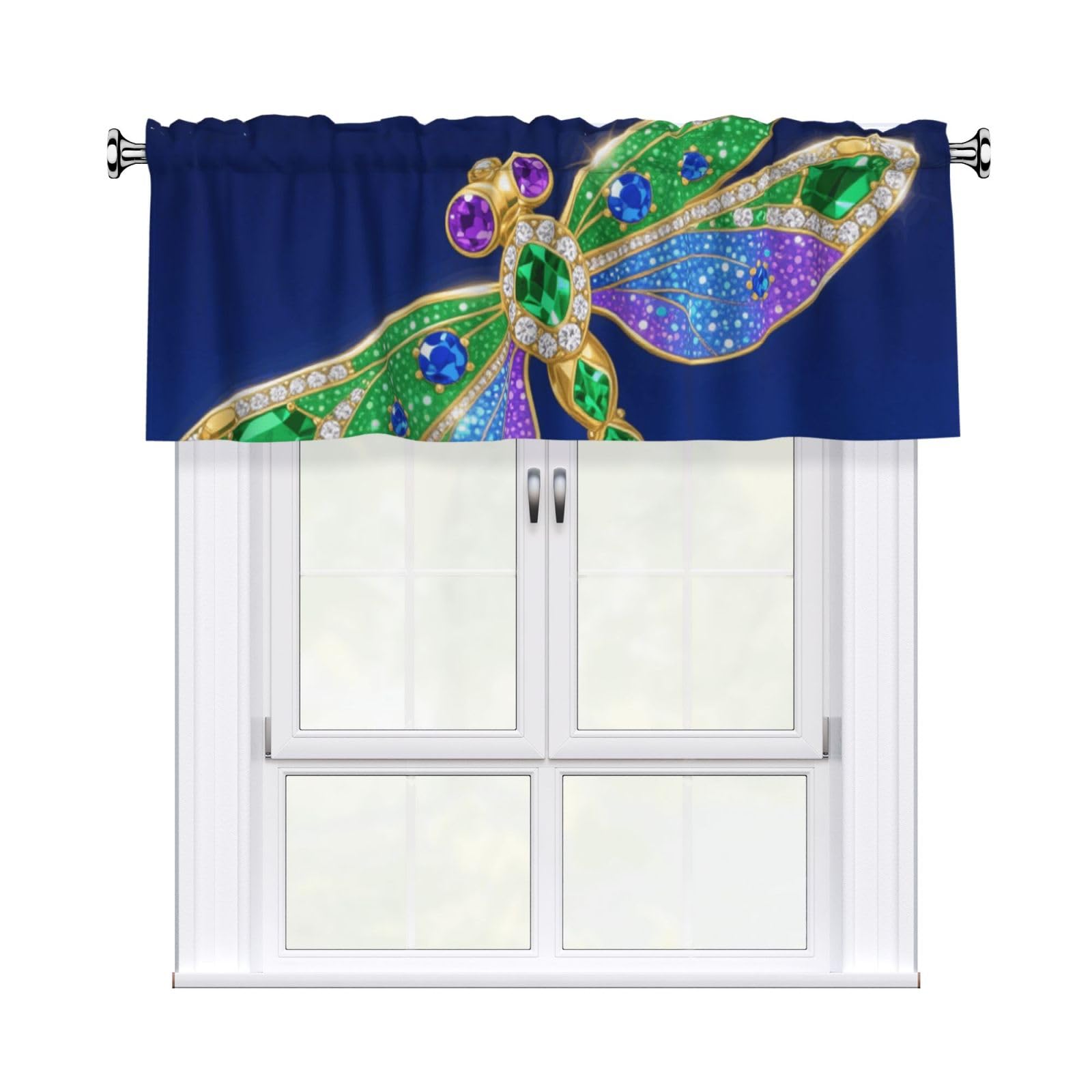 FekiLoot Green Beauty Dragonfly Curtain Valance for Windows, Kitchen Window Valances Rod Pocket Window Treatments Short Curtains Drapes for Bathroom Bedroom Cafe Decor 54x18inch 1 Panel