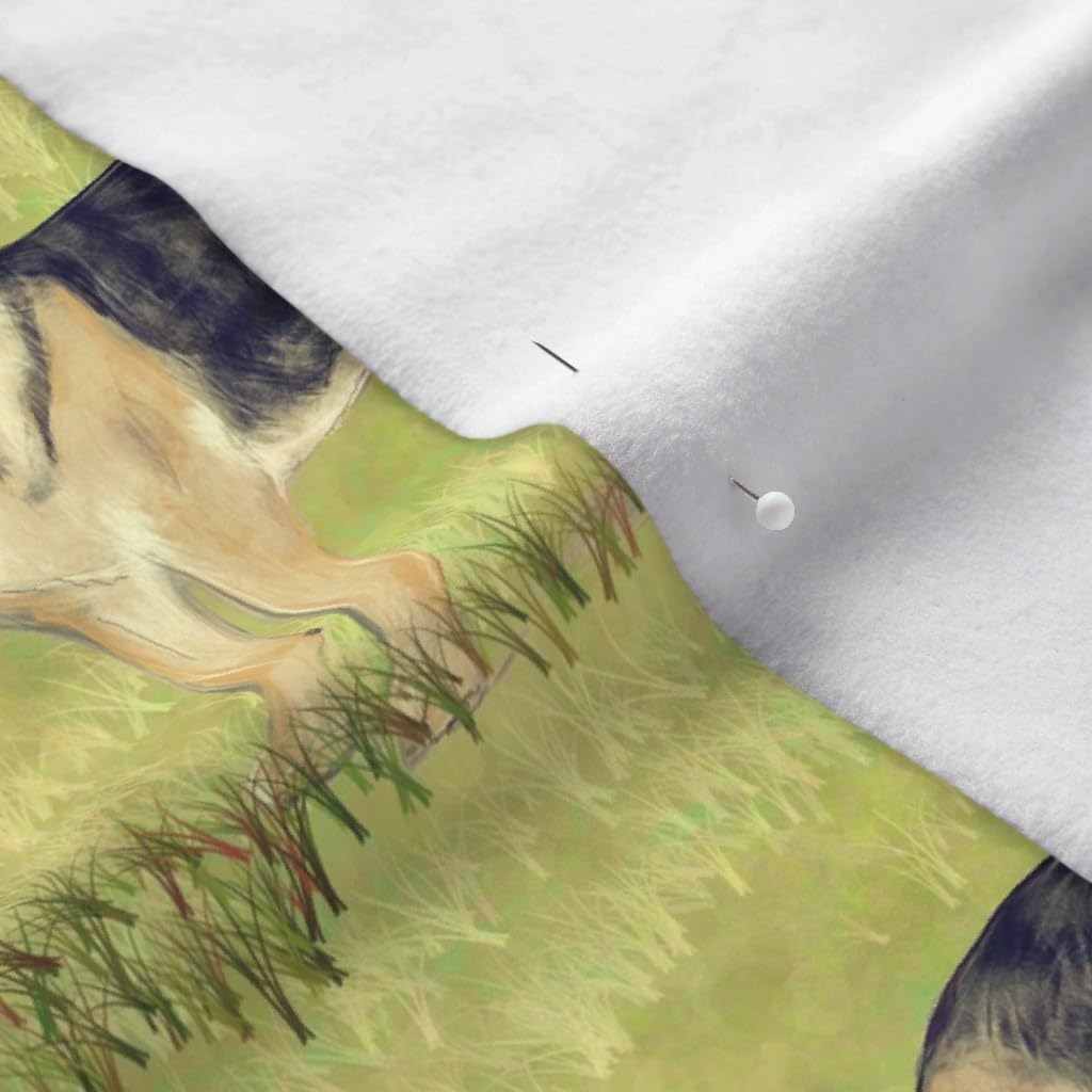 Spoonflower Fabric - German Shepherd Dog Grass Puppy Printed on Polartec(R) Fleece Fabric by The Yard - Sewing Blankets Loungewear and No-Sew Projects