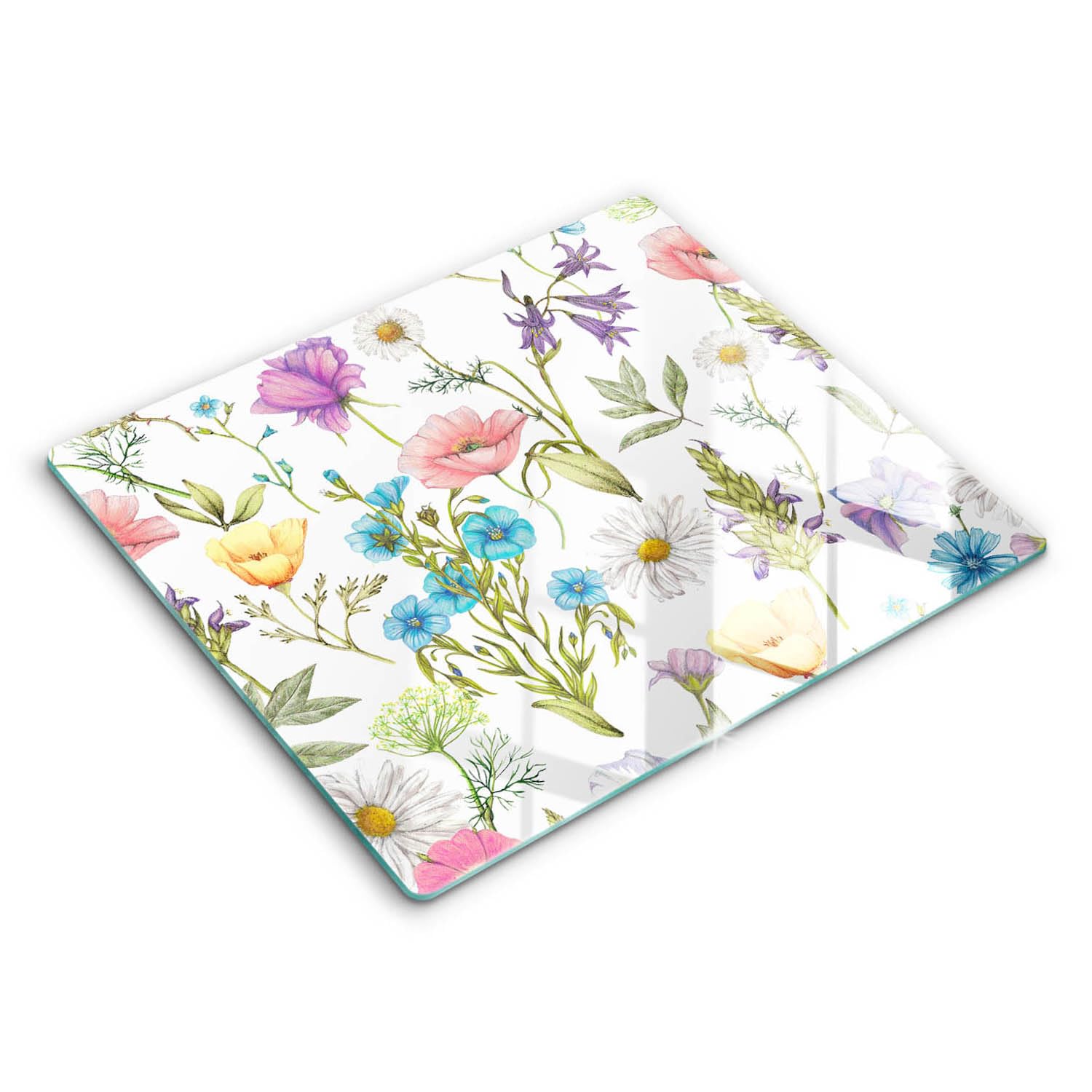 Planche à découper induction 60x52 cm avec illustration fleurs pour protection de plaque de cuisine