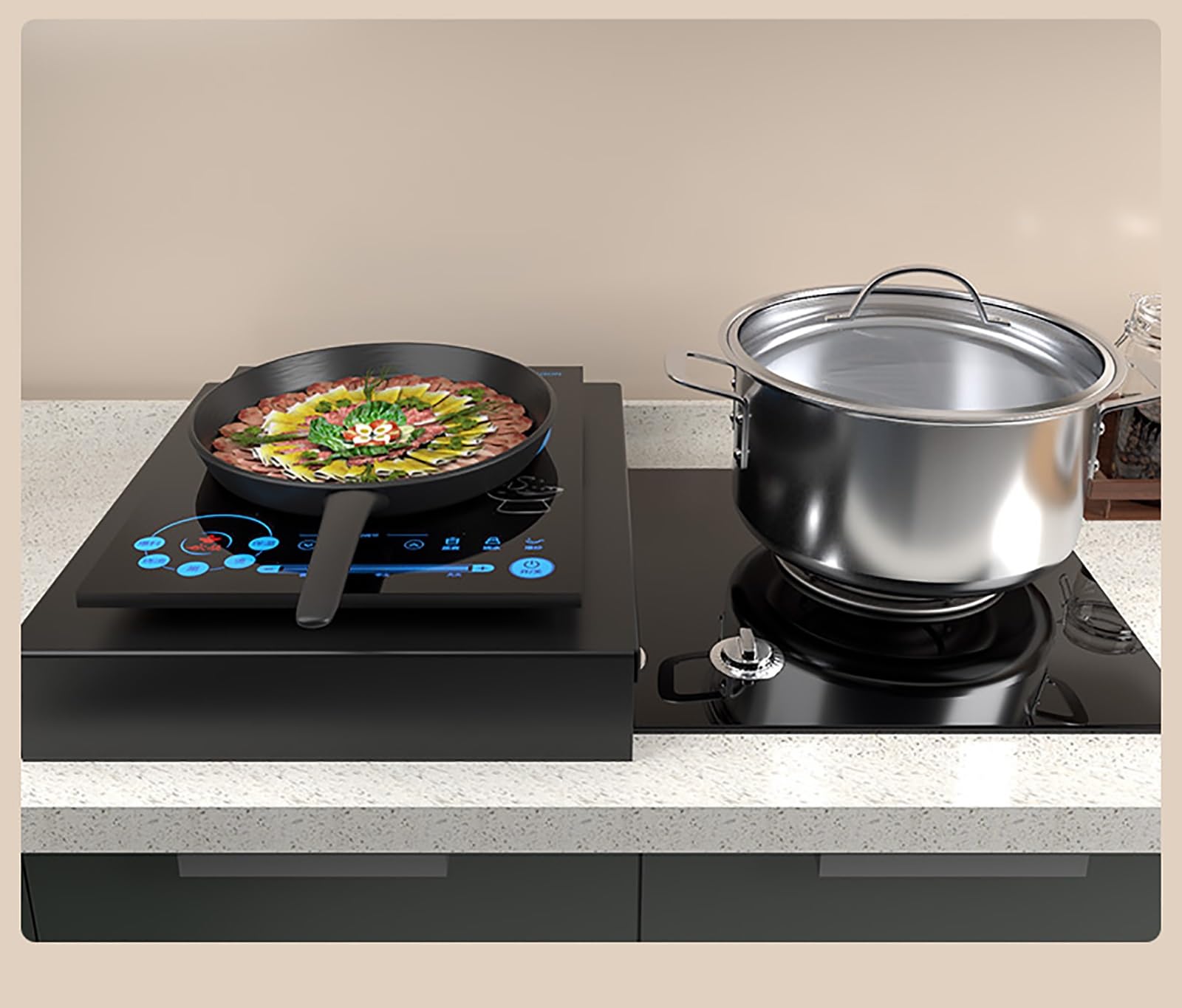 tapa encimera gas Cubierta ligera para cocina de gas, placa de acero al carbono con tapete antideslizante, rejilla para cocina, fregadero, RV, estufa eléctrica(35x48x7cm/13.8x18.9x2.8in)