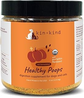 kin+kind Organic Fiber for Dogs&Cats - Pumpkin Boost for Healthy Poops - Digestive Health - Flax Seed, Ginger, Turmeric and Coconut - Made in USA - 4 oz (Medium)