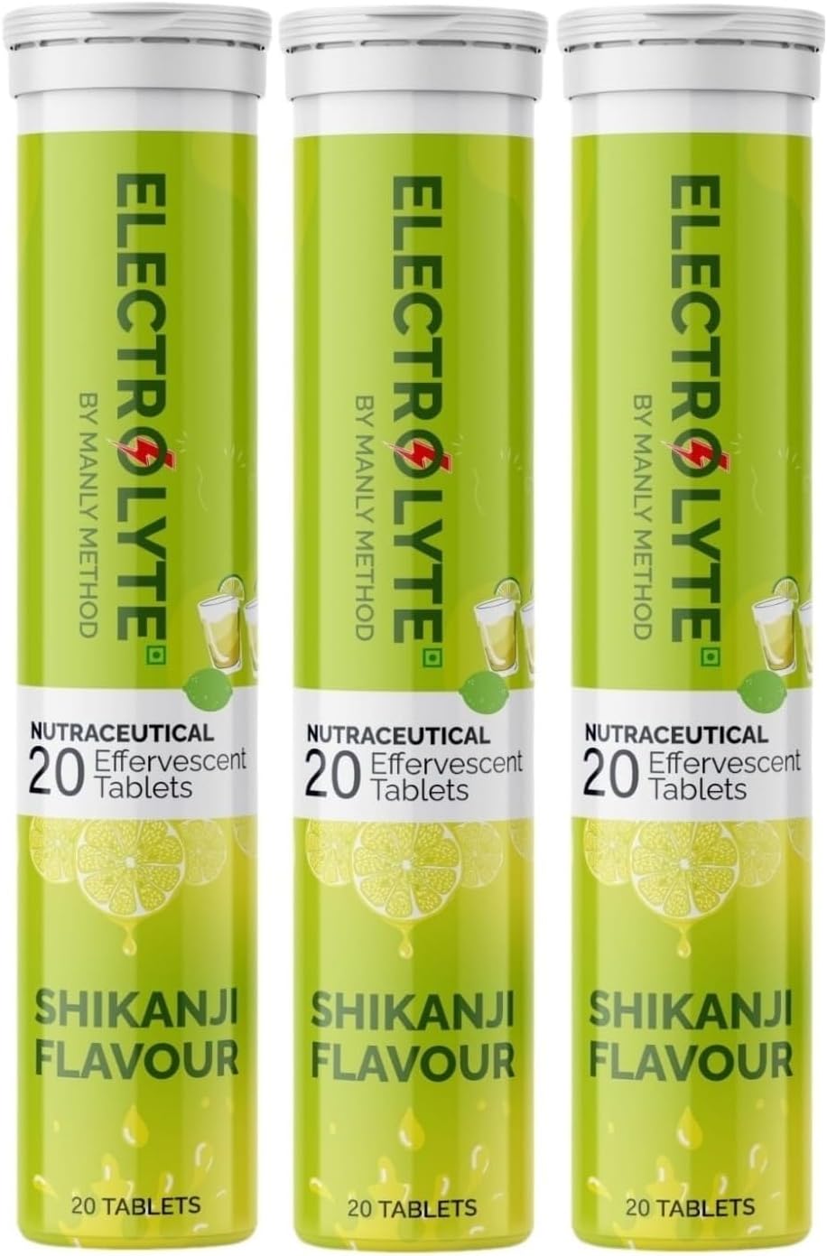 Electrolyte - Hydration Shikanji Flavor Effervescent Tablet - Low-Sugar energy sports drink for Instant Hydration; 60 Tablets - Certified Electrolytes Drinks - Shikanji/Lemon flavor