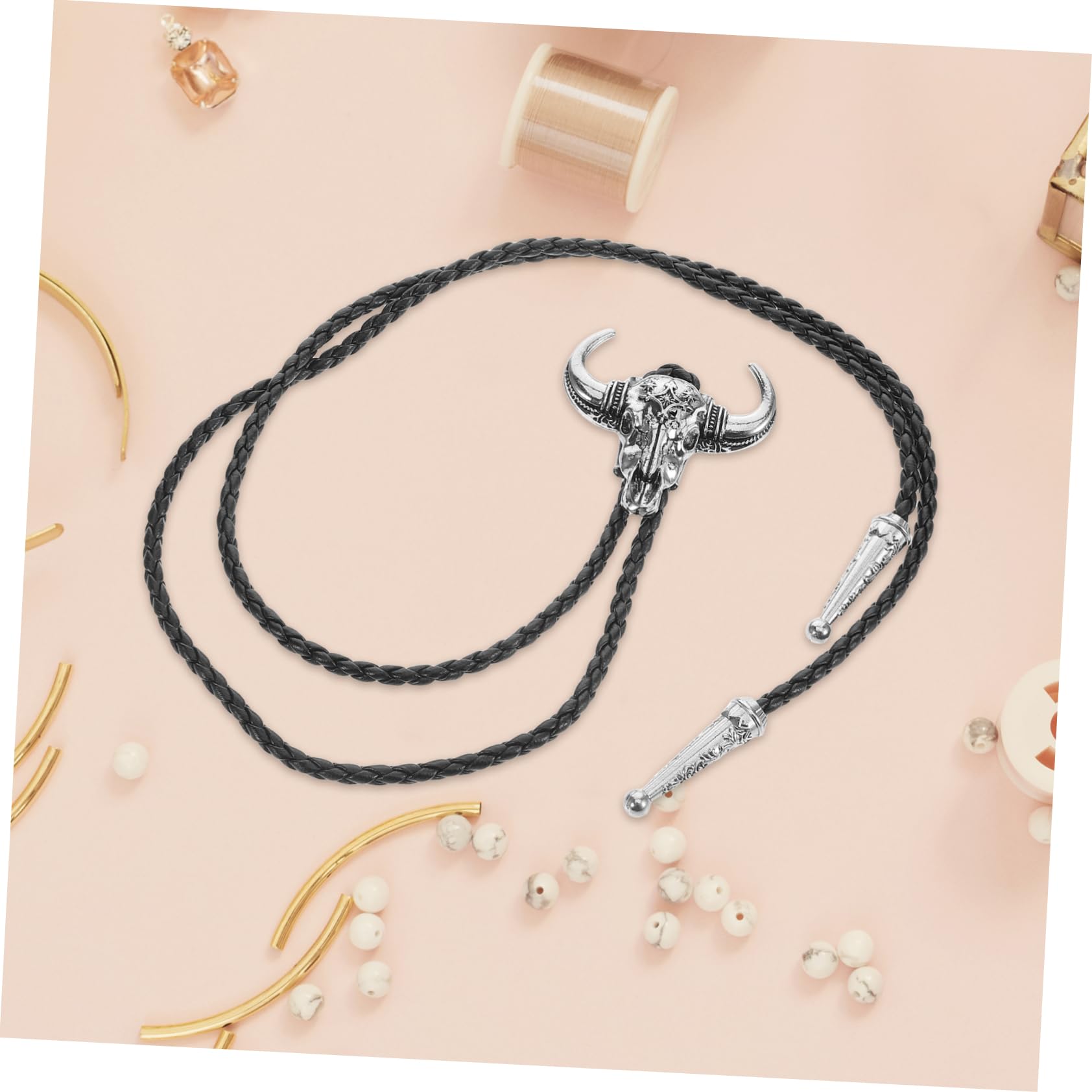Bolo Tie Adjustable Bull Shaped Western Necklace for Men and Women Faux Leather Unique Design for Outfits and Various Occasions