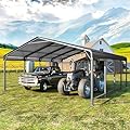 20'x20' Metal Carport with Updated Roof & Enhanced Base, Heavy Duty Canopy Carport Garage, Vertaile for Car, Truck, Boat, Tractors, Party, Dark Gray
