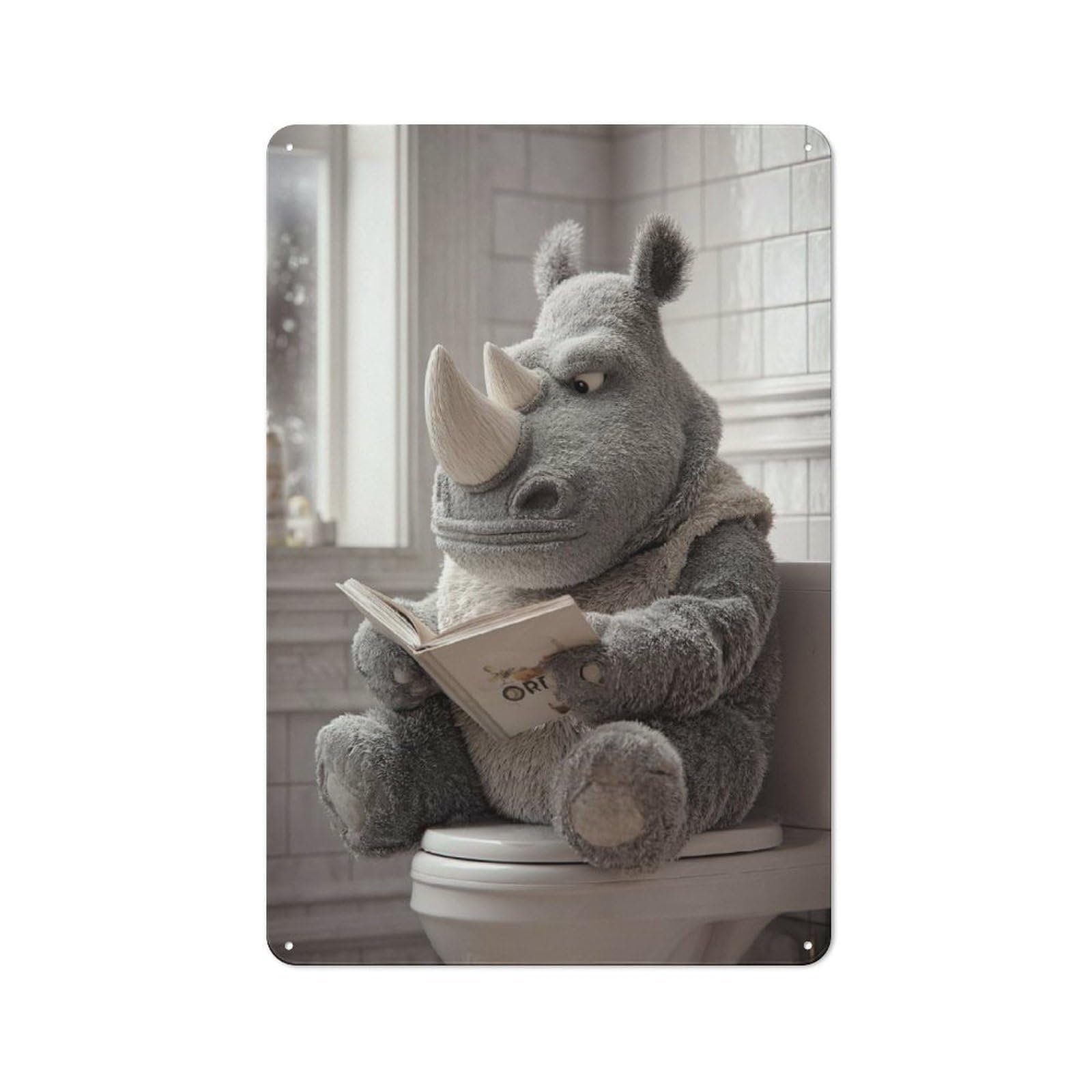 Junmoney Style-19 Rhino Reading On Toilet Retro Tin Sign 30X20cm For Café Or Restaurant, Housewarming Wall Decor For People Furnishing Café And Restaurant