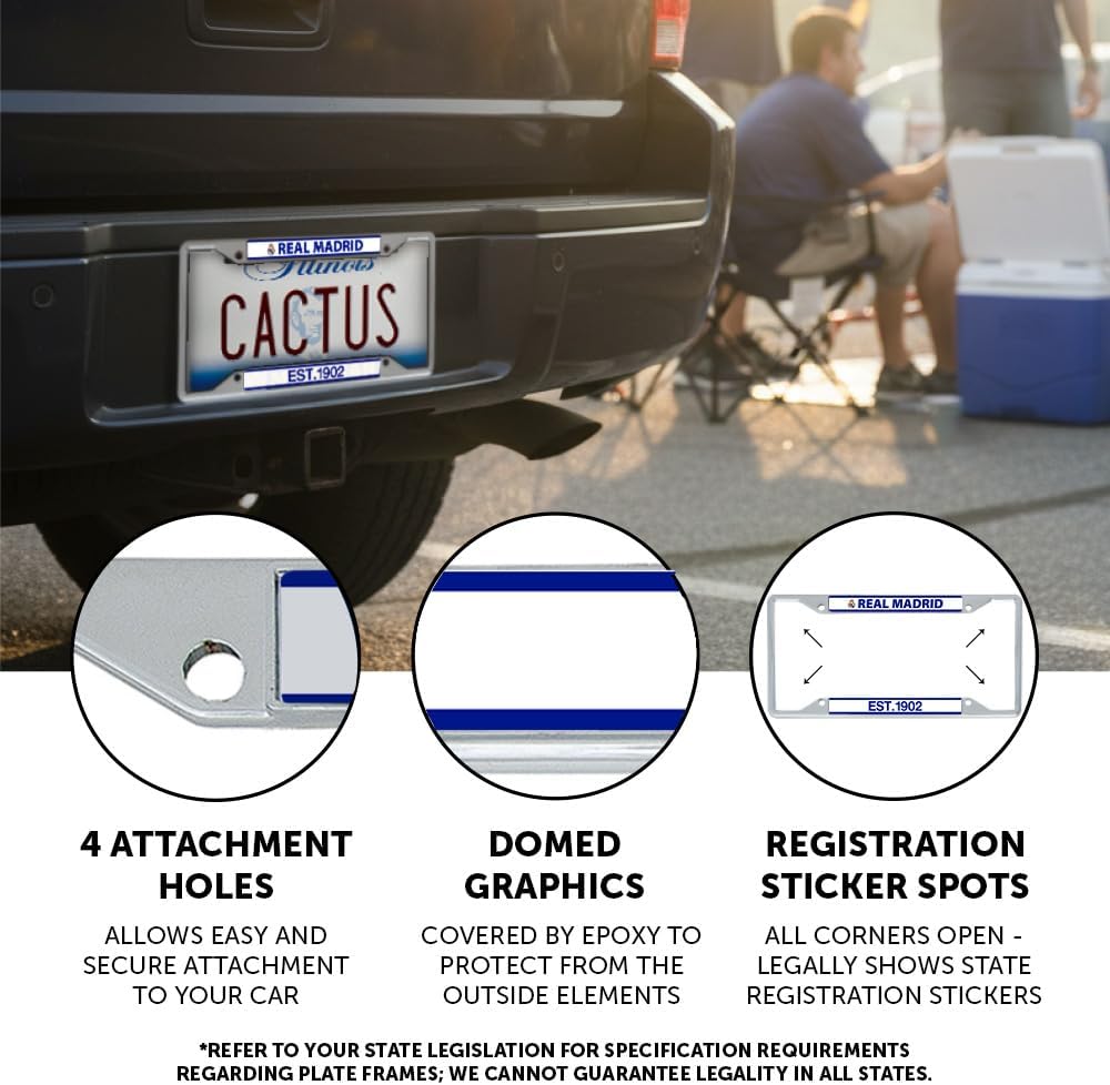 Desert Cactus Real Madrid FC Car Accessories Los Blancos Madridistas Soccer Metal License Plate Frame and Tag Holder for Front or Rear of Vehicle (Frame - Design C)
